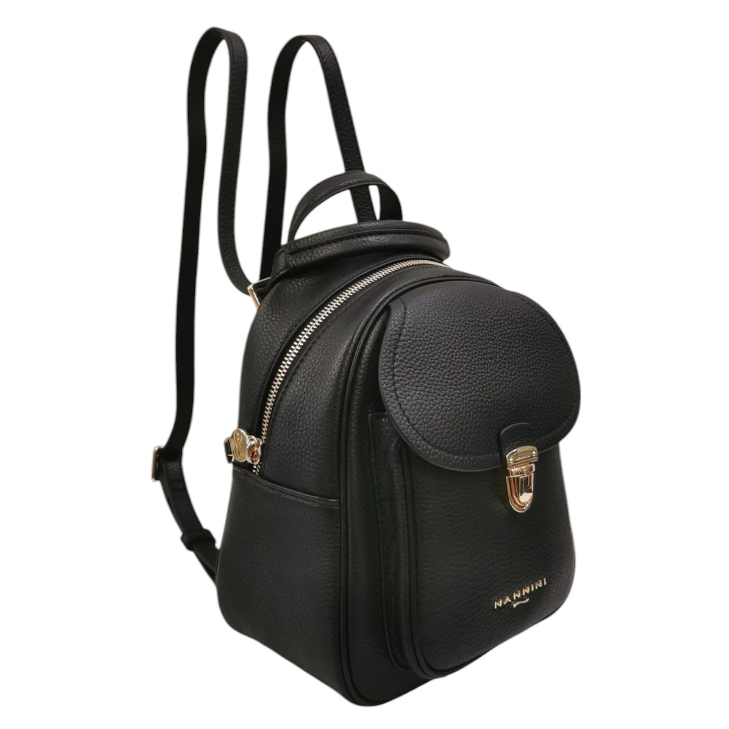 Nannini Firenze Zaino Keira Donna in Pelle Nero con Tasca con Pattina