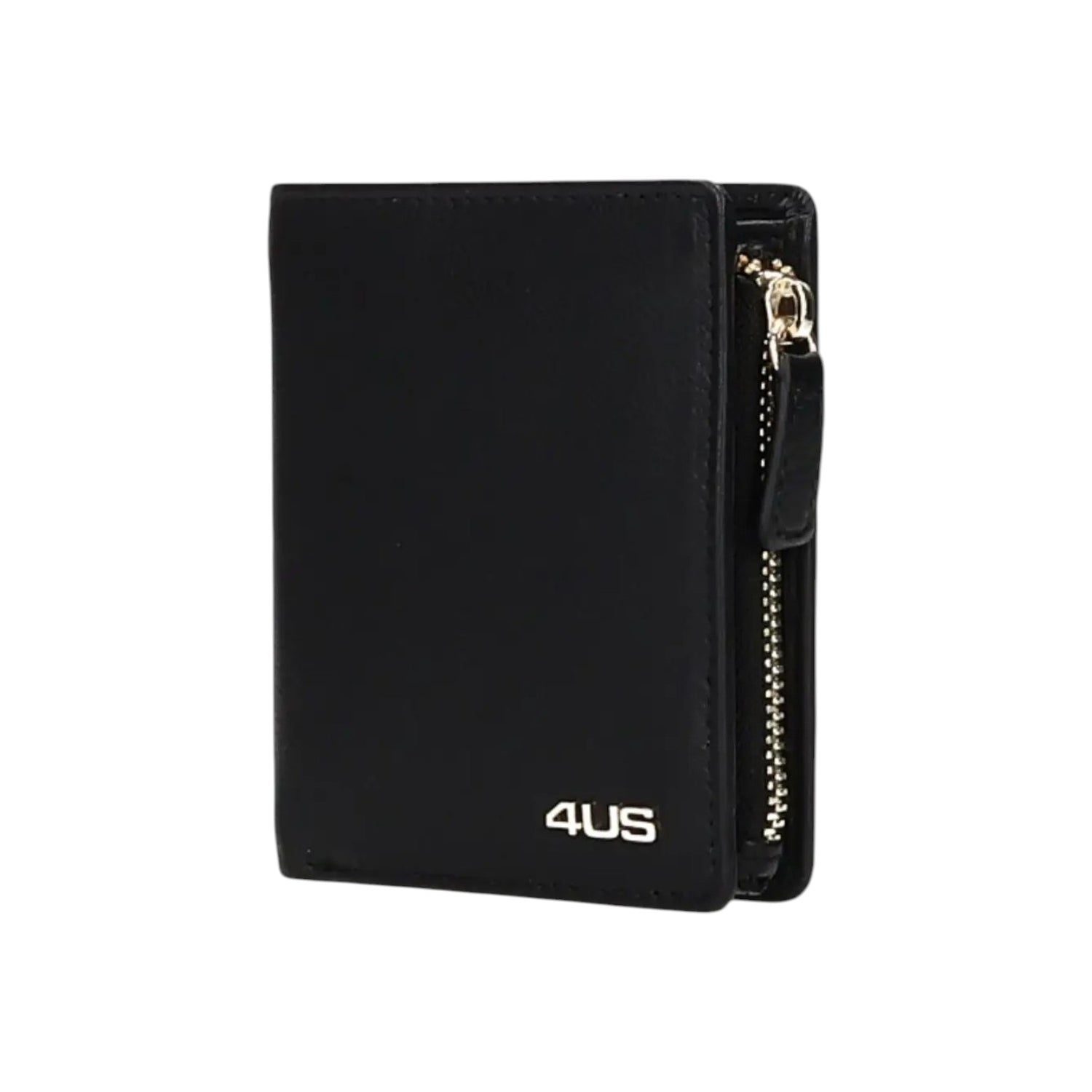 4US Portafoglio Nero con Zip e Bottone da Donna