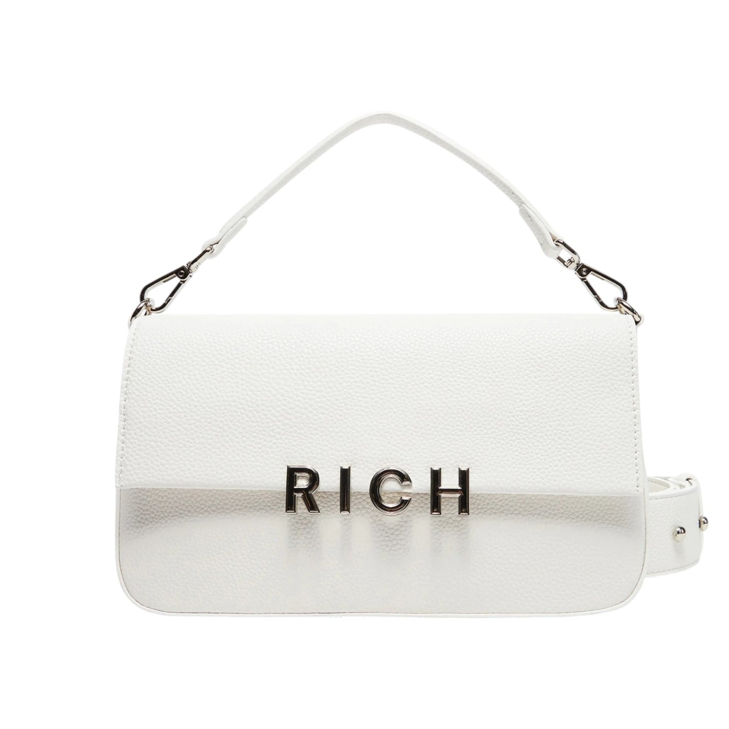John Richmond Borsa a Spalla Bianco Argento con Tracolla da Donna