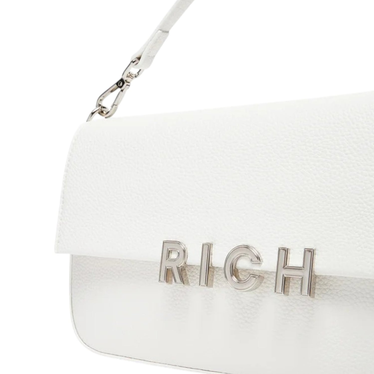 John Richmond Borsa a Spalla Bianco Argento con Tracolla da Donna