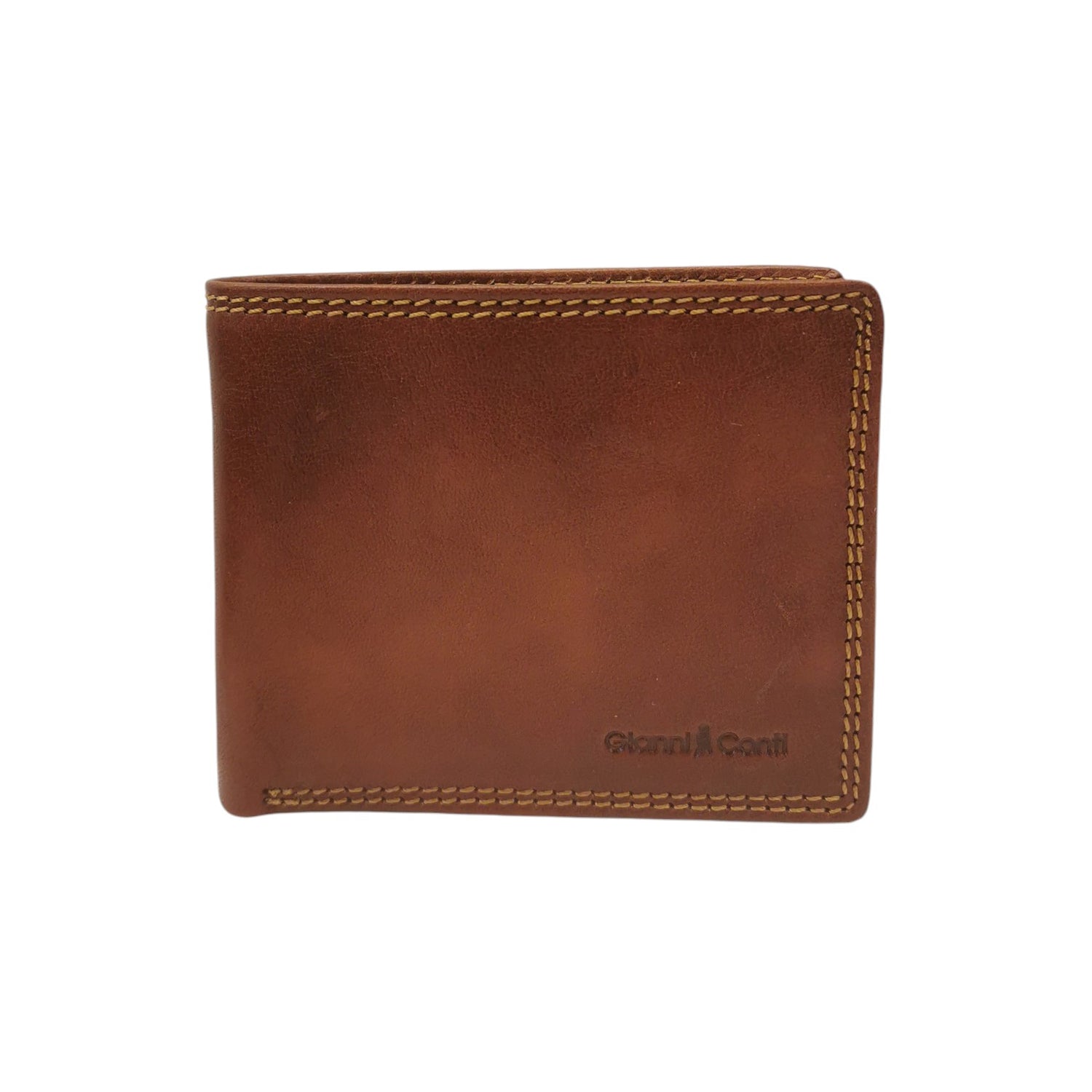 Gianni Conti Portafoglio Uomo in Pelle Cuoio con Cuciture All Over