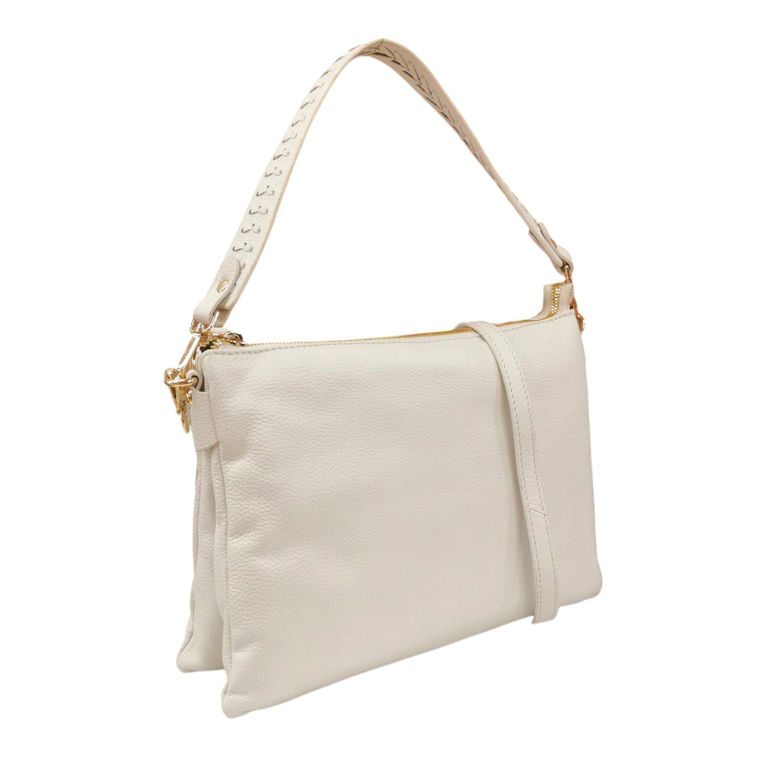 Gianni Conti Borsa a Spalla Donna in Pelle Bianca a Due Soffietti con Tracolla