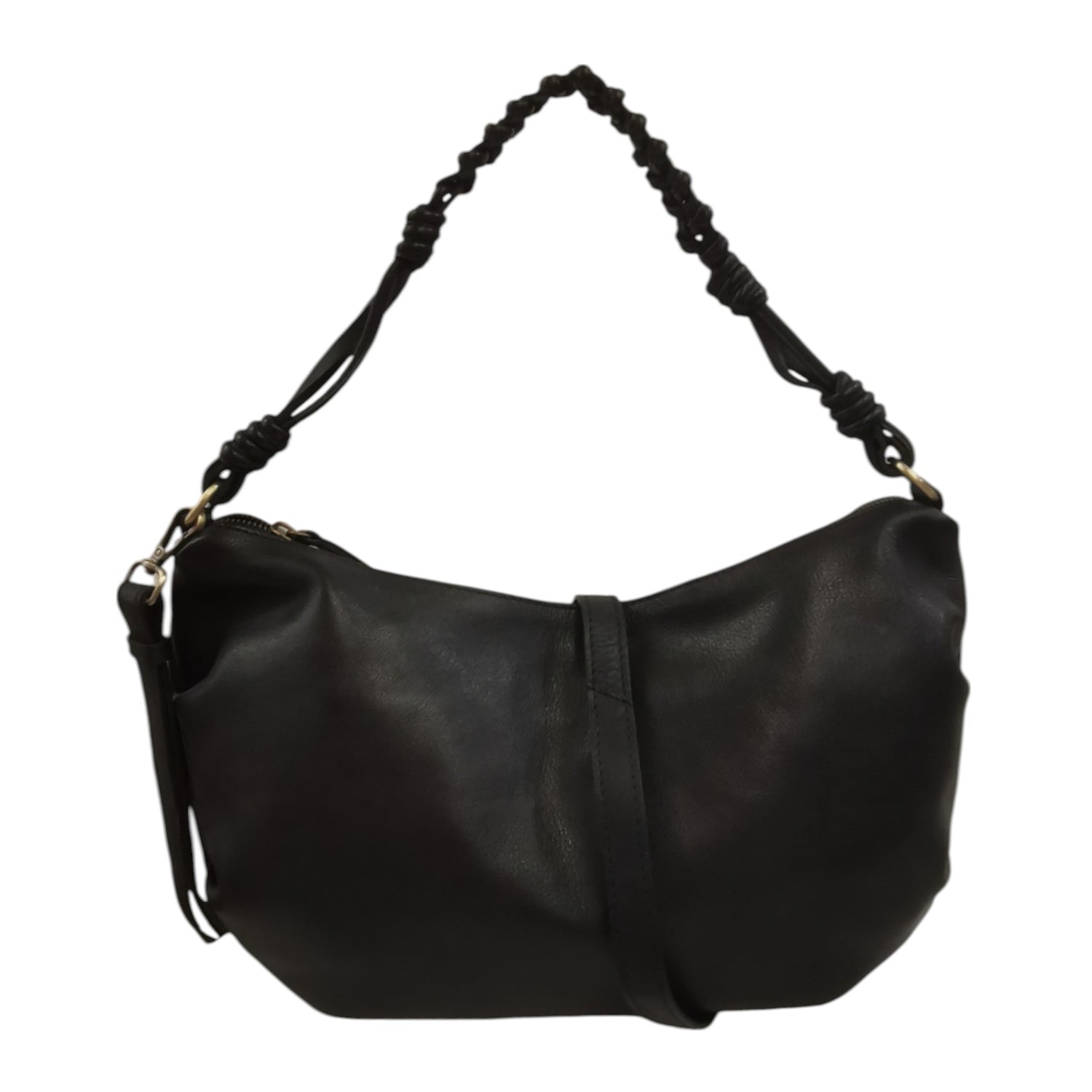 Gianni Conti Mezzaluna Donna in Pelle Nera con Tracolla e Manico Intrecciato e Tasca Posteriore