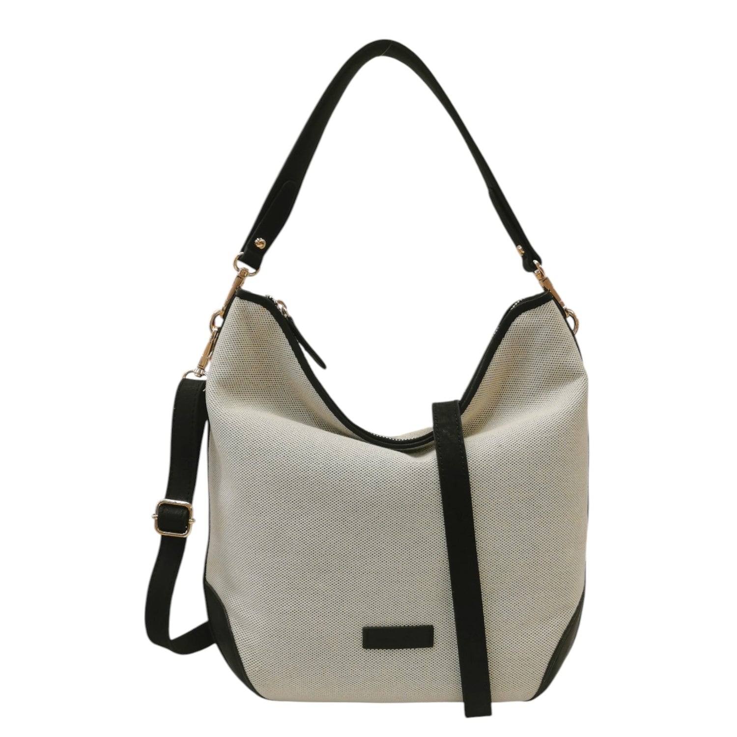 Gianni Conti Borsa a Spalla Donna in Tessuto e Pelle Sabbia Nero con Tracolla