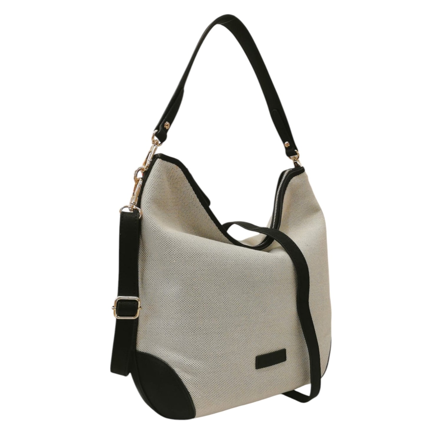 Gianni Conti Borsa a Spalla Donna in Tessuto e Pelle Sabbia Nero con Tracolla