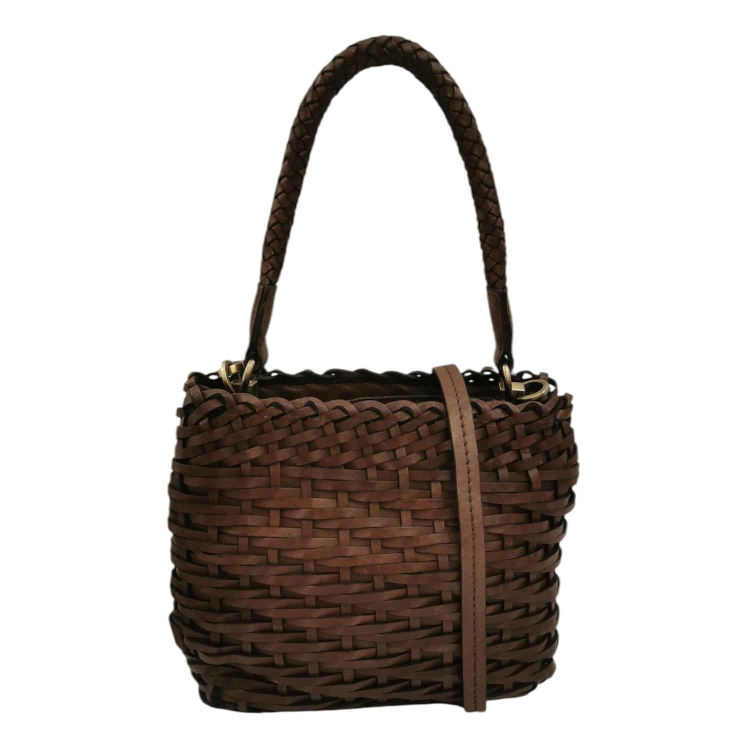 Gianni Conti Borsa a Mano Linea Guia Donna in Pelle Intrecciata Testa di Moro con Tracolla