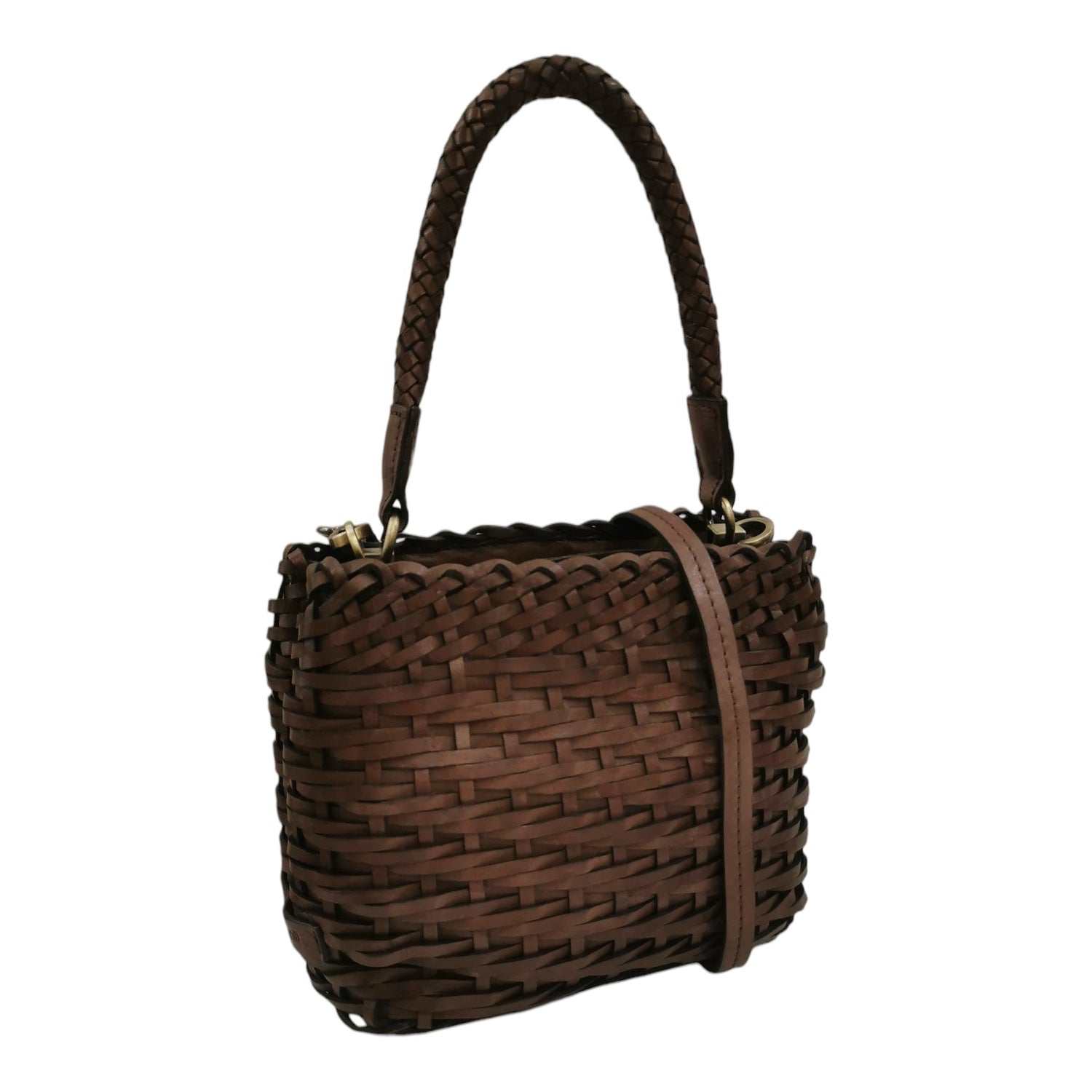 Gianni Conti Borsa a Mano Linea Guia Donna in Pelle Intrecciata Testa di Moro con Tracolla