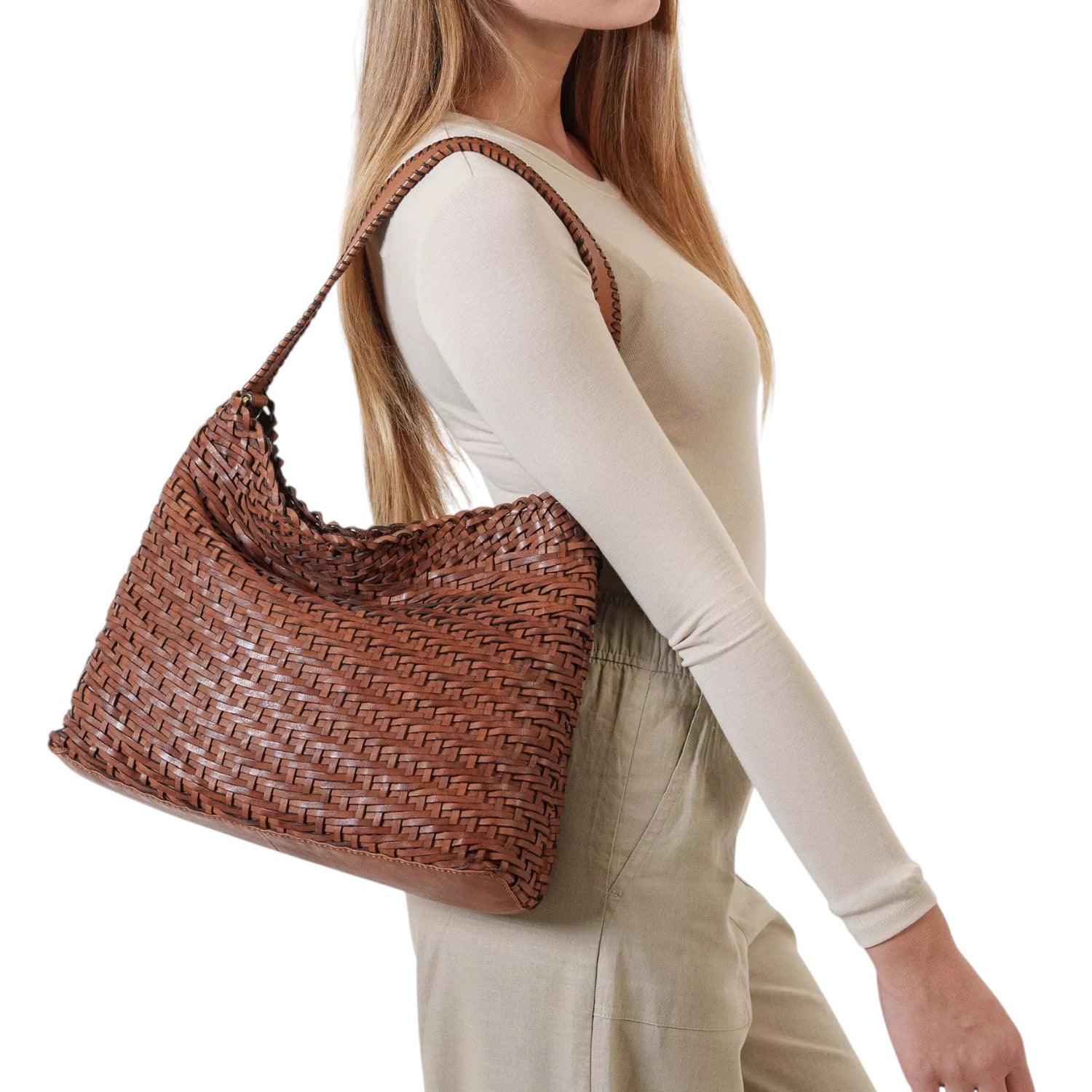 Gianni Conti Borsa a Spalla Linea Hera Donna in Pelle Intrecciata Cuoio con Tracolla
