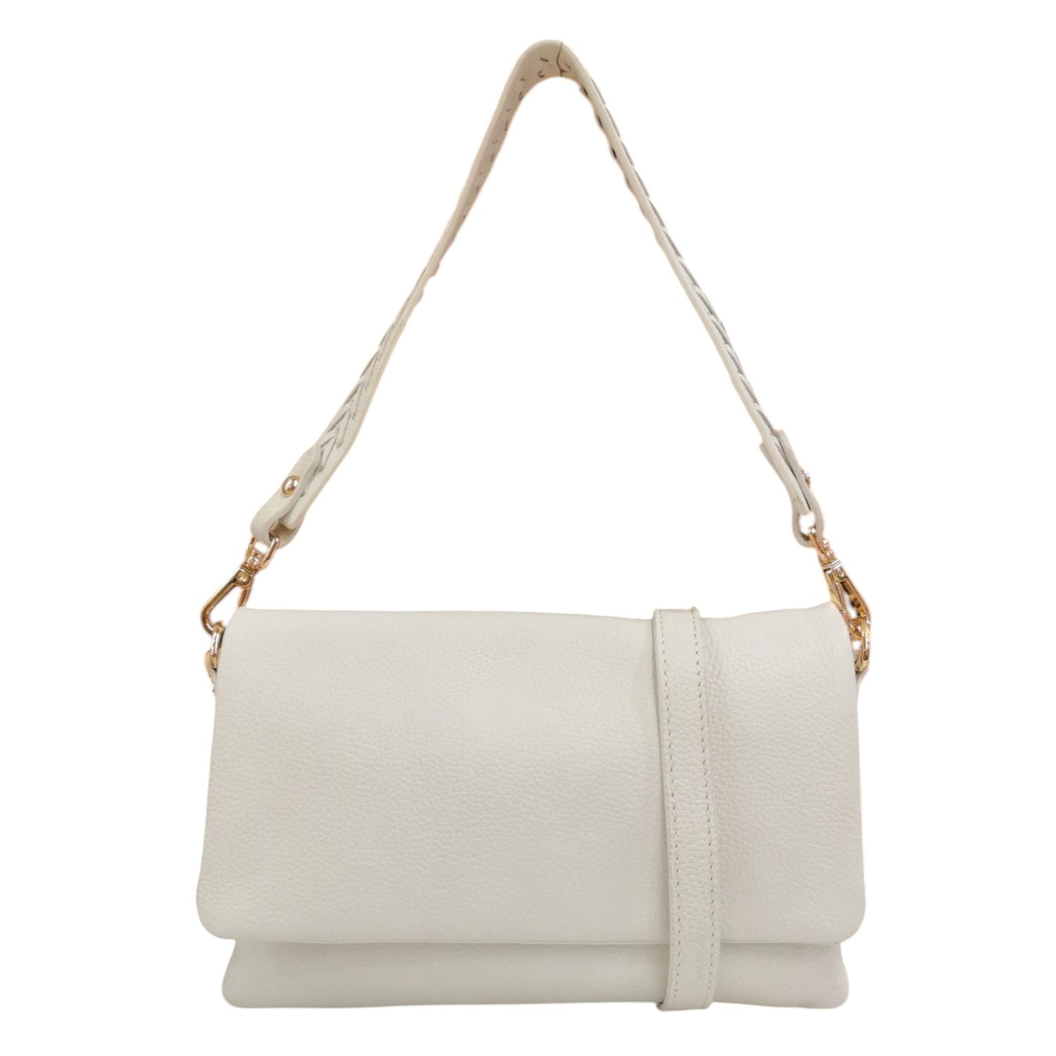 Gianni Conti Borsa a Spalla Donna in Pelle Bianca con Tracolla e Tasca Posteriore