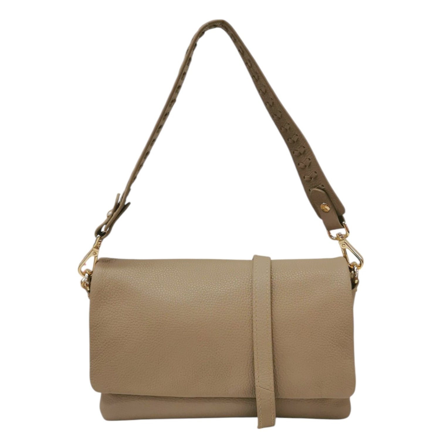 Gianni Conti Borsa a Spalla Donna in Pelle Ecru con Tracolla e Tasca Posteriore