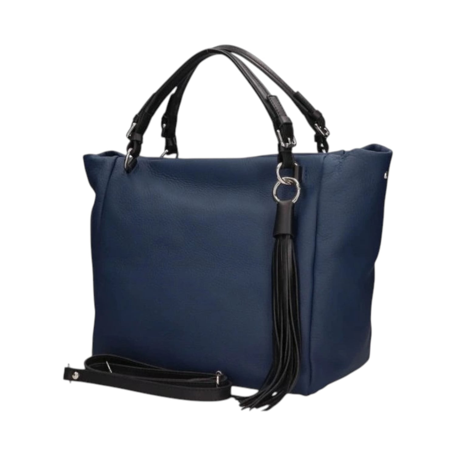 The Trend Borsa a Spalla Donna in Pelle Blu con Tracolla e Accessorio