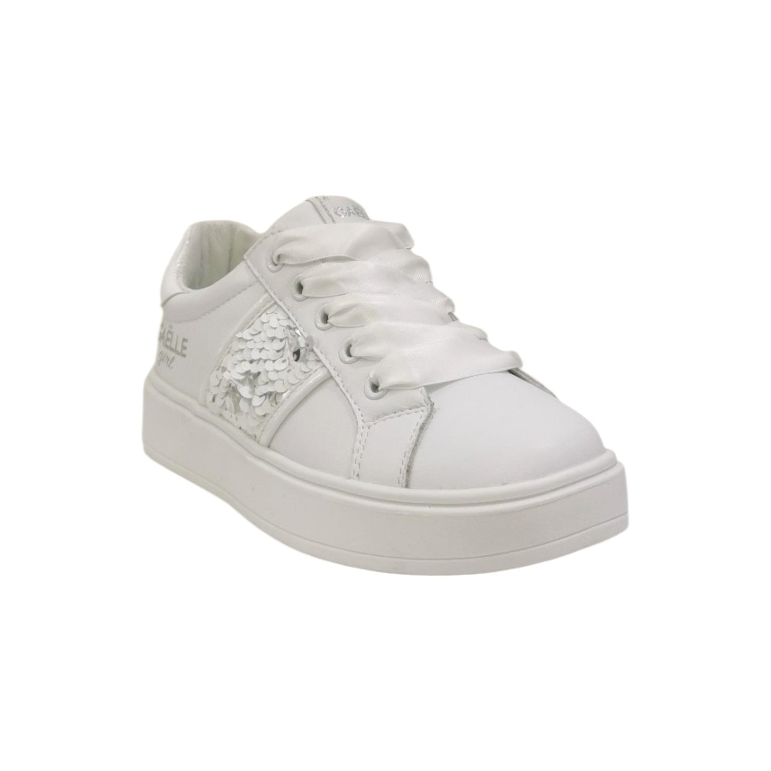 Gaelle Sneakers Bambina in Morbida Pelle Bianca con Paillettes