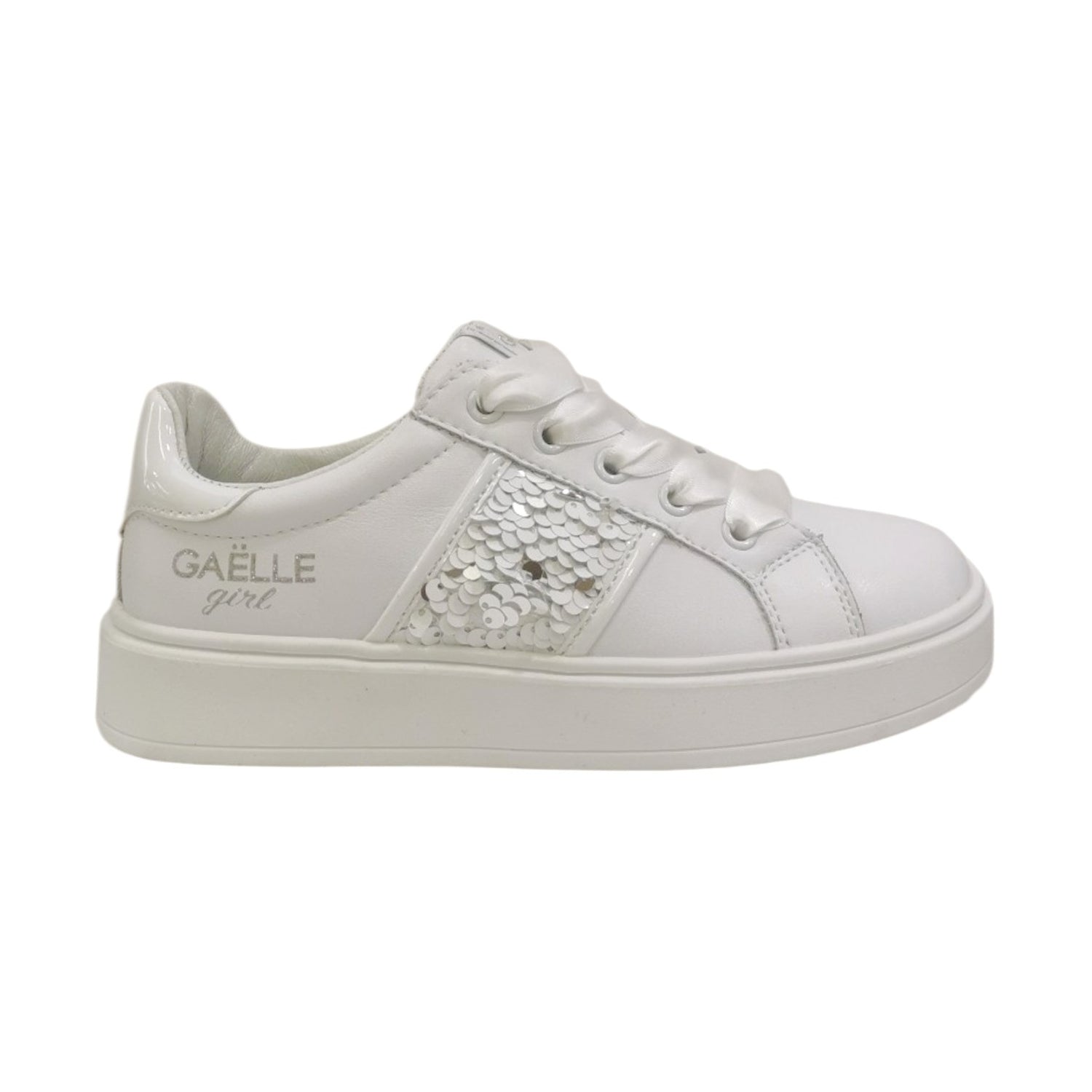 Gaelle Sneakers Bambina in Pelle Bianca con Paillettes