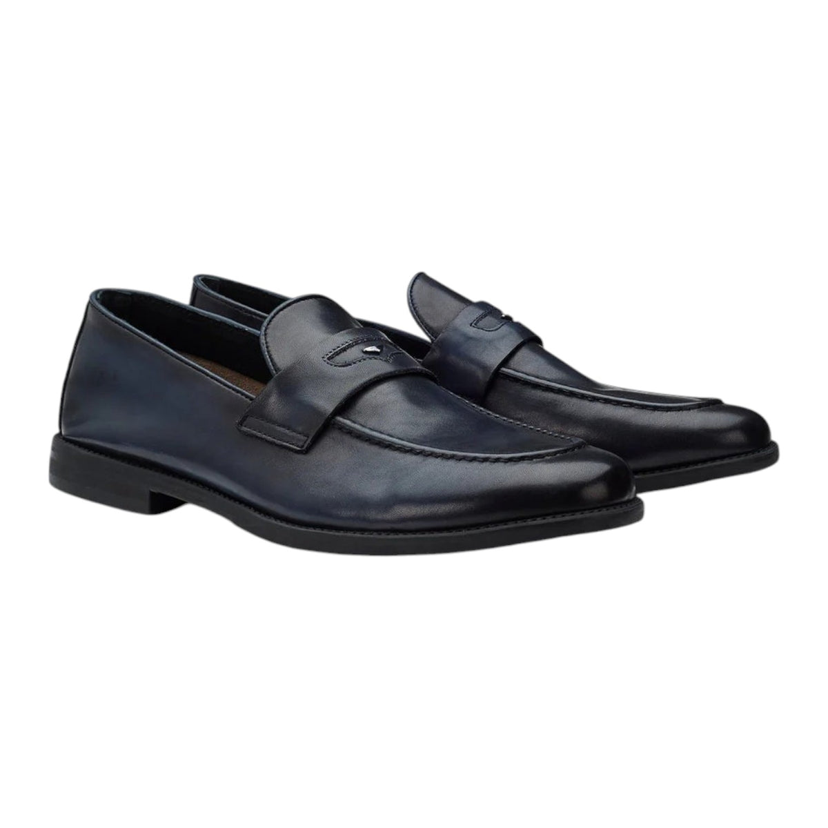 Alberto Guardiani Mocassino Uomo in Pelle Blu con Cuciture in Rilievo