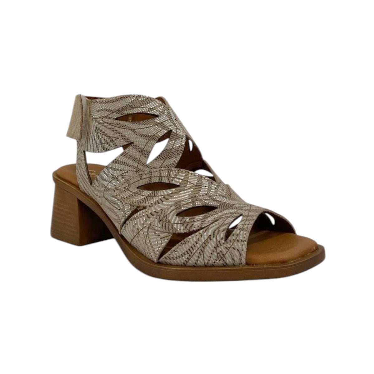 Cayetano Giménez Sandalo Donna in Pelle Traforata Taupe con Tacco Basso di 5,5cm