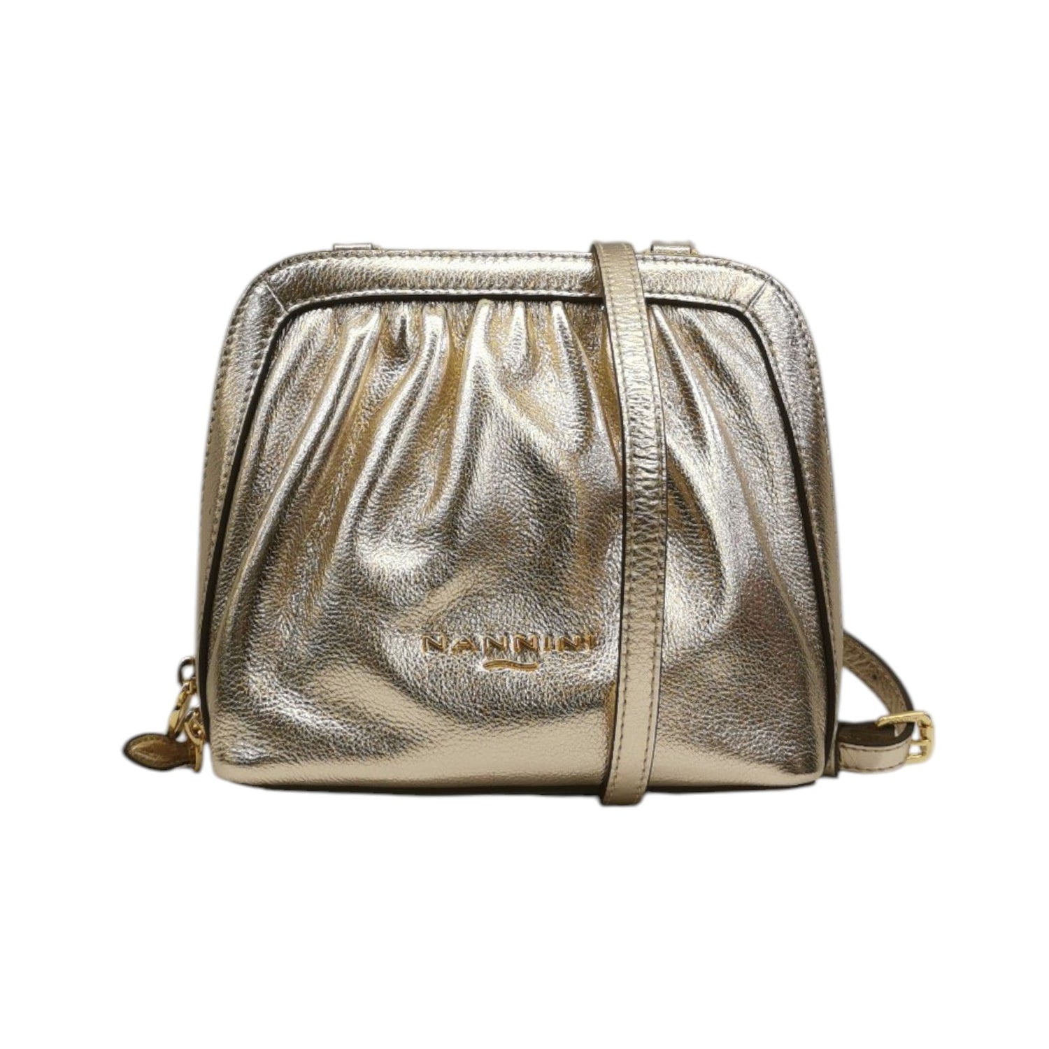 Nannini Firenze Borsa a Tracolla Keira Donna in Pelle Laminata Oro con Logo