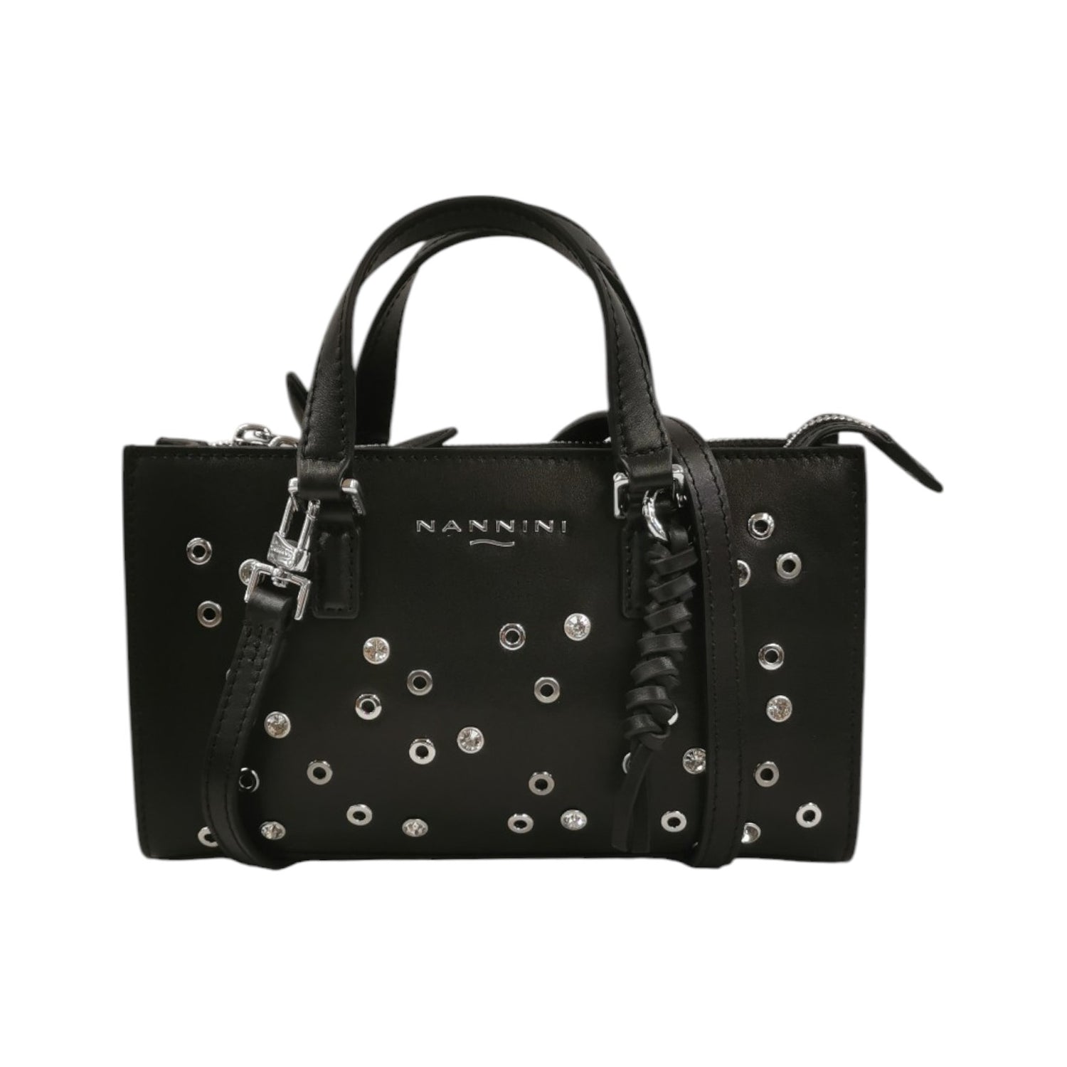 Nannini Firenze Borsa a Mano Flora Donna in Pelle Nera con Tracolla