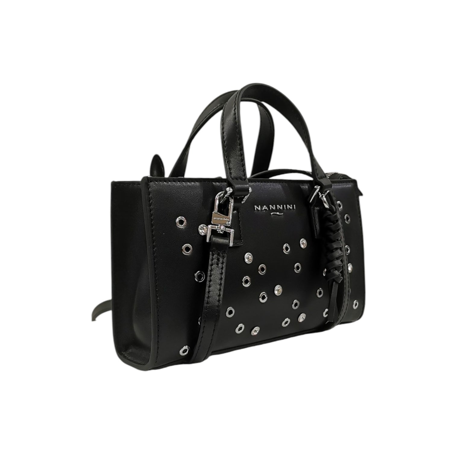 Nannini Firenze Borsa a Mano Flora Donna in Pelle Nera con Tracolla