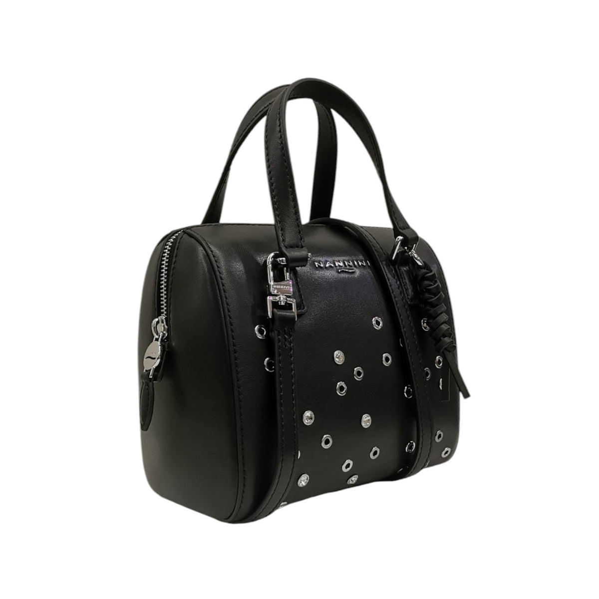 Nannini Firenze Bauletto a Mano Flora Donna in Pelle Nera con Borchie e Tracolla