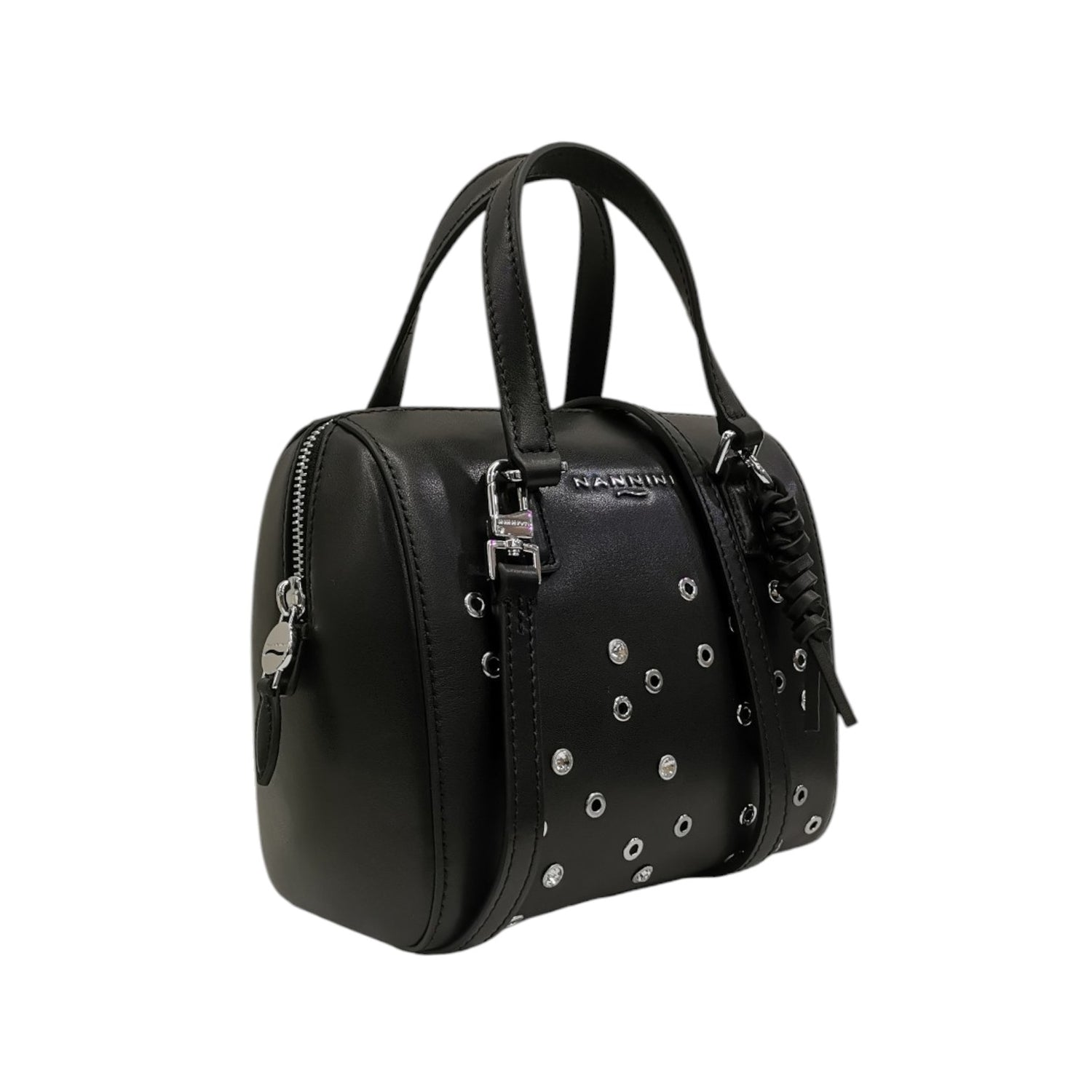 Nannini Firenze Bauletto a Mano Flora Donna in Pelle Nera con Borchie e Tracolla