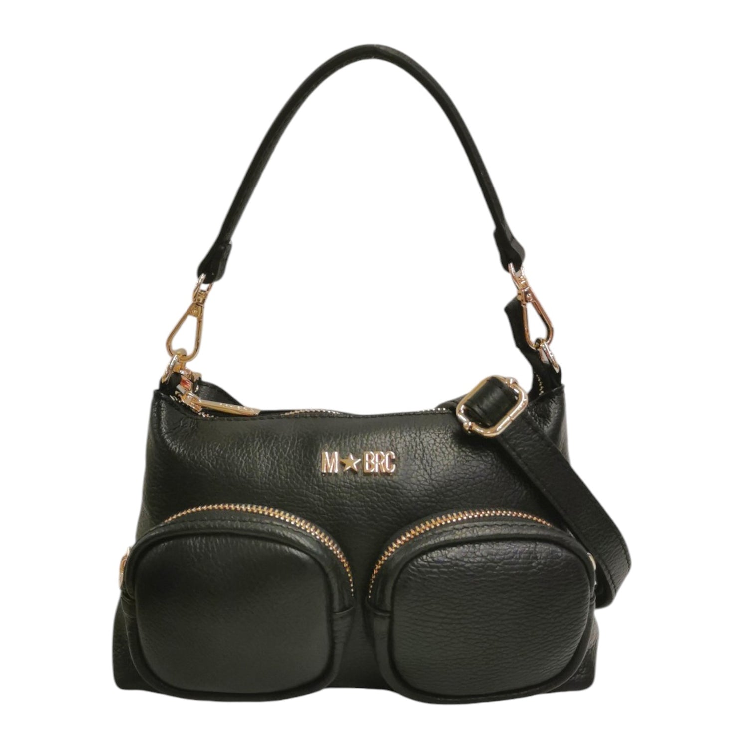 M Brc Borsa a Spalla Donna in Pelle Nero Linea Voyager con Tasconi Frontali e Tracolla
