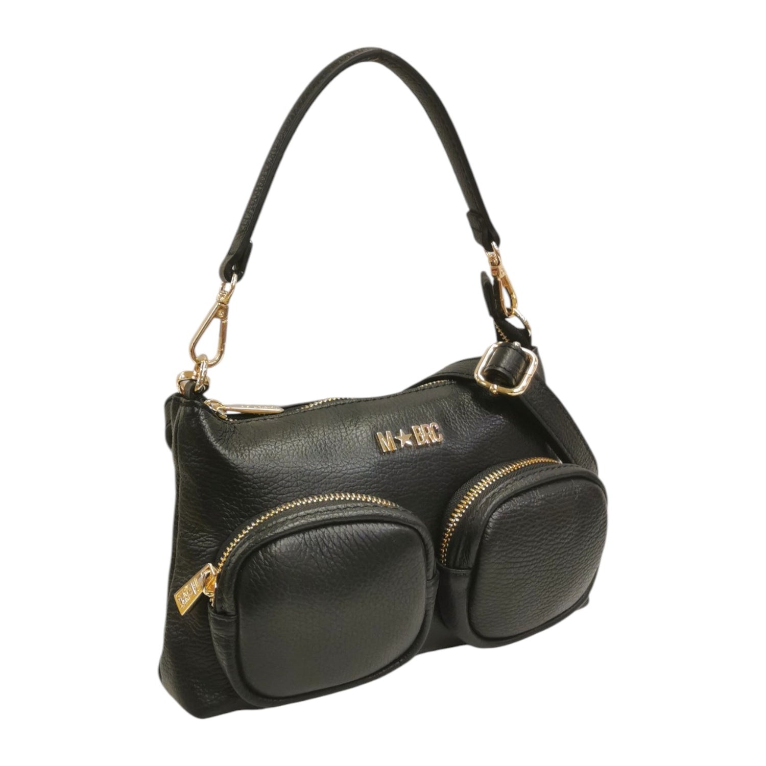 M Brc Borsa a Spalla Donna in Pelle Nero Linea Voyager con Tasconi Frontali e Tracolla