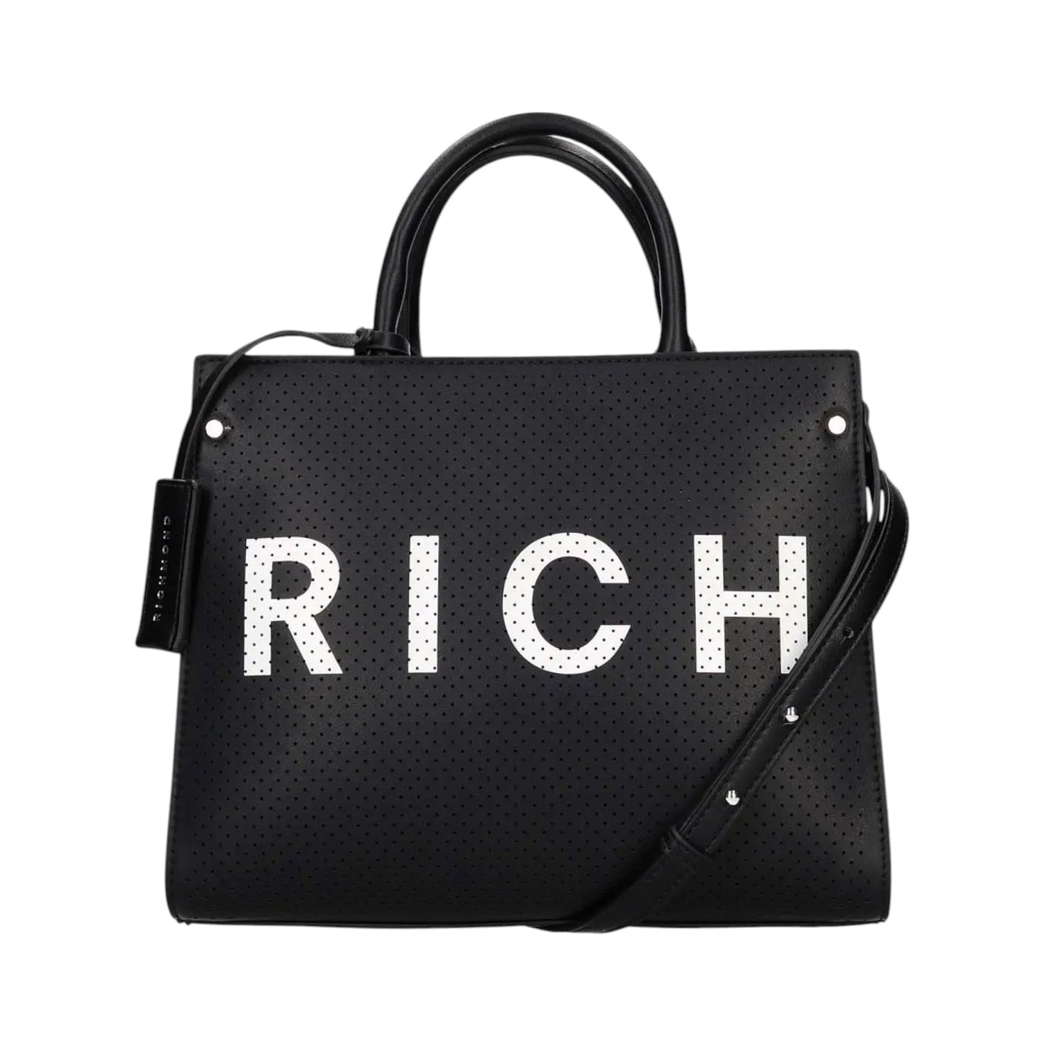 John Richmond Borsa a Mano Traforata Nera Bianca con Tracolla da Donna