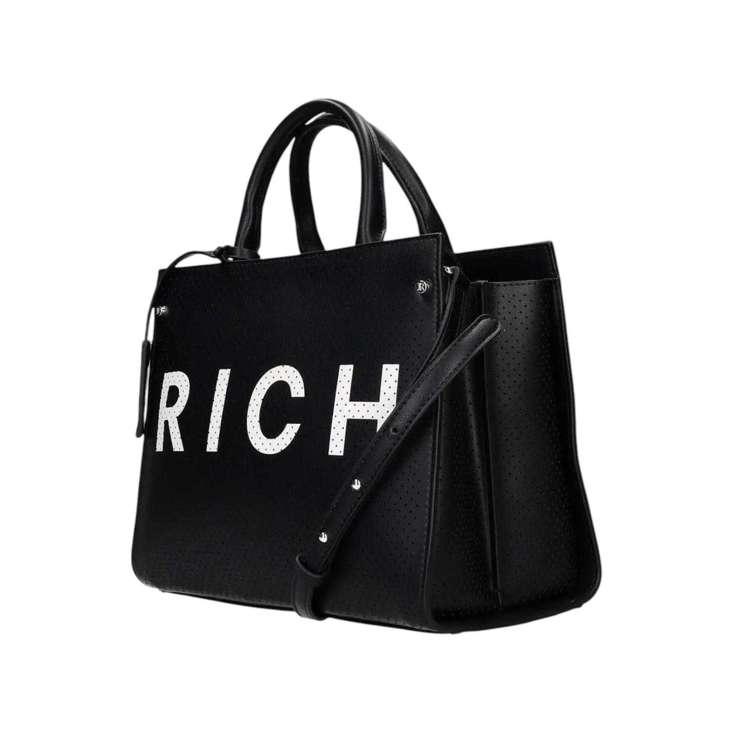 John Richmond Borsa a Mano Traforata Nera Bianca con Tracolla da Donna