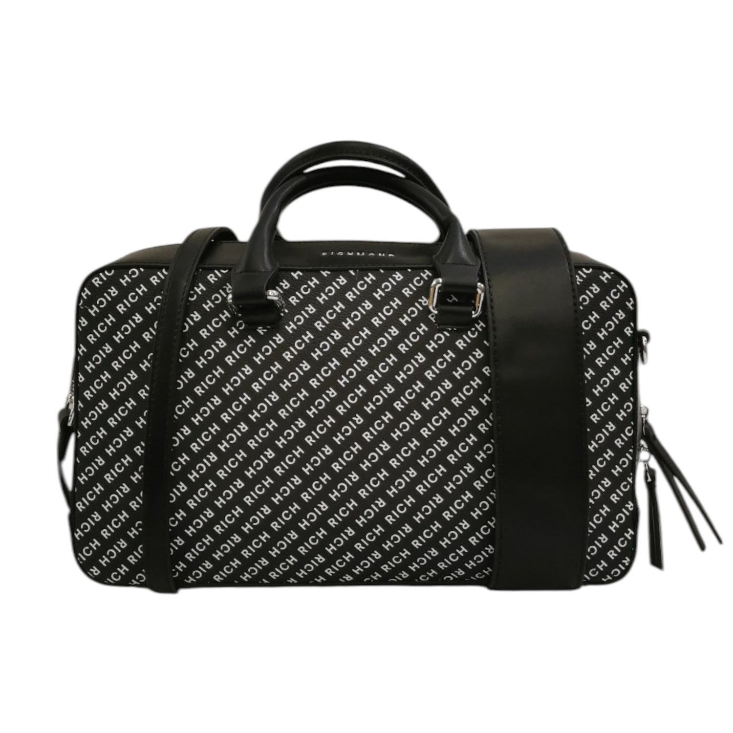 John Richmond Bauletto Nero Bianco Logato con Tracolla da Donna
