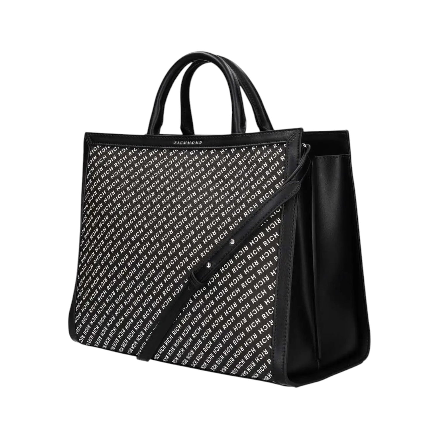 John Richmond Borsa a Mano Nera Bianca Logata con Tracolla da Donna