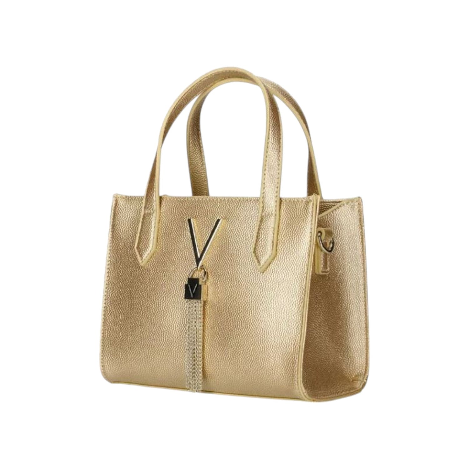 Mario Valentino Borsa a Mano Piccola Semi Rigida Donna in Pelle Sintetica Effetto Martellato Laminato Oro con Tracolla