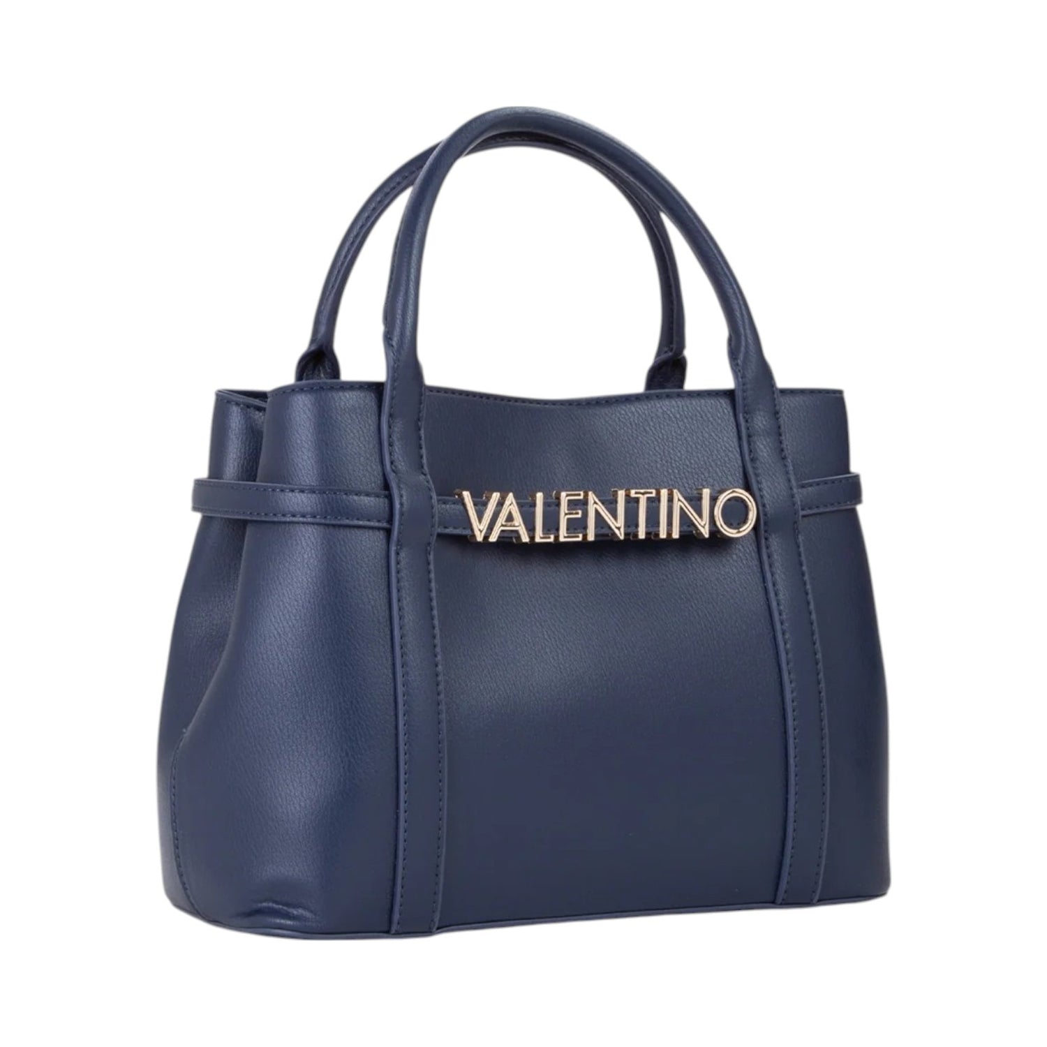 Mario Valentino Borsa a Mano Donna con 3 Scomparti in Colore Blu con Tracolla e Logo Lettering Frontale
