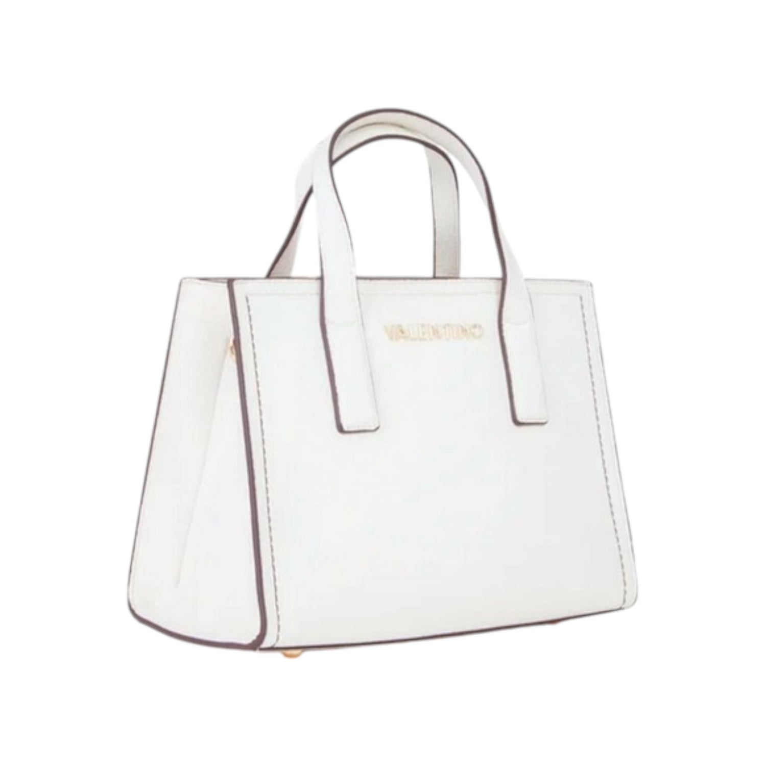 Mario Valentino Borsa a Mano Piccola Donna in Pelle Sintetica Bianca con Cuciture a Contrasto e Doppia Tracolla e Portachiavi Accesssorio Frontale