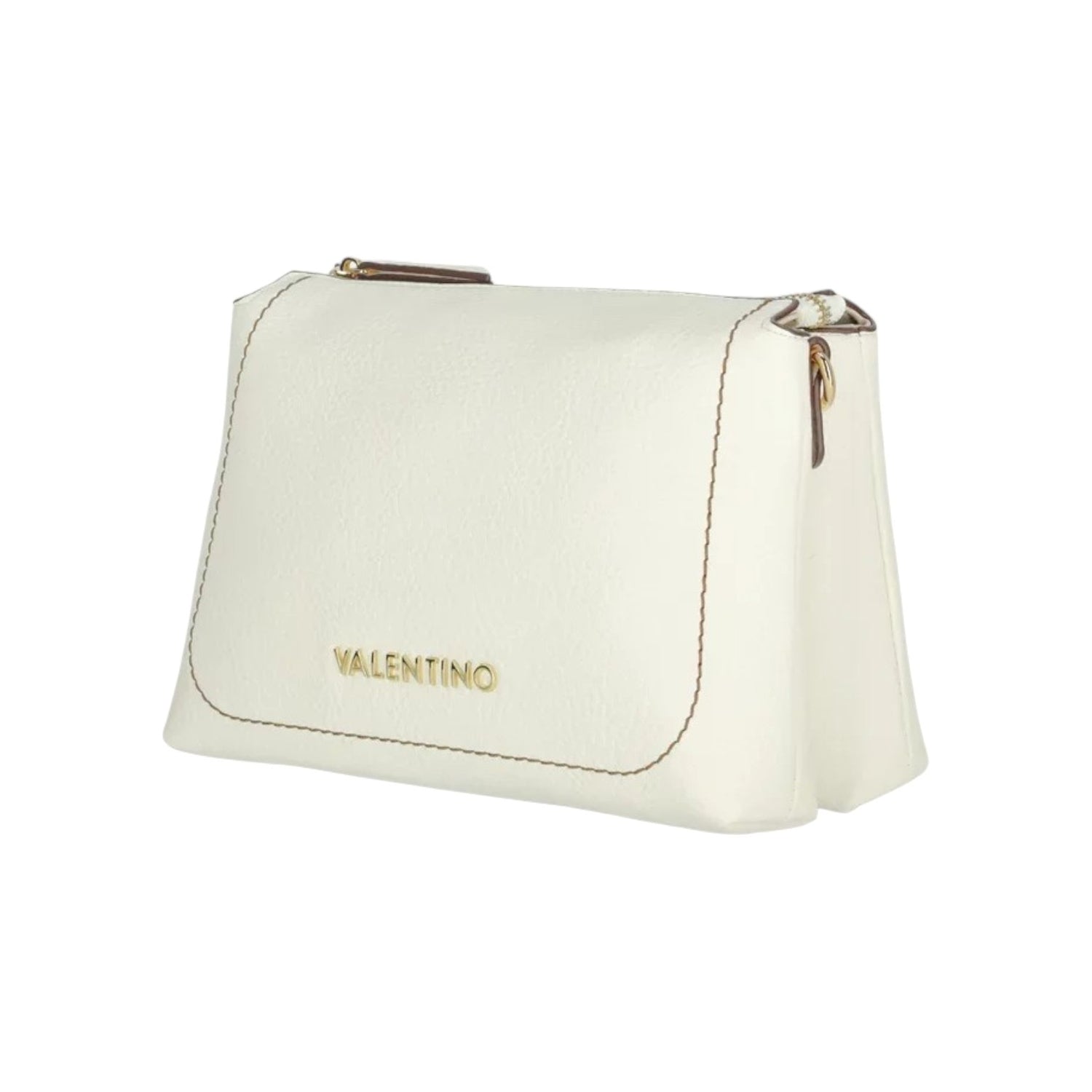 Mario Valentino Borsa a Tracolla Donna con 3 Scomparti in Colore Bianco con Cuciture a Contrasto e Portachiavi Accesssorio Frontale