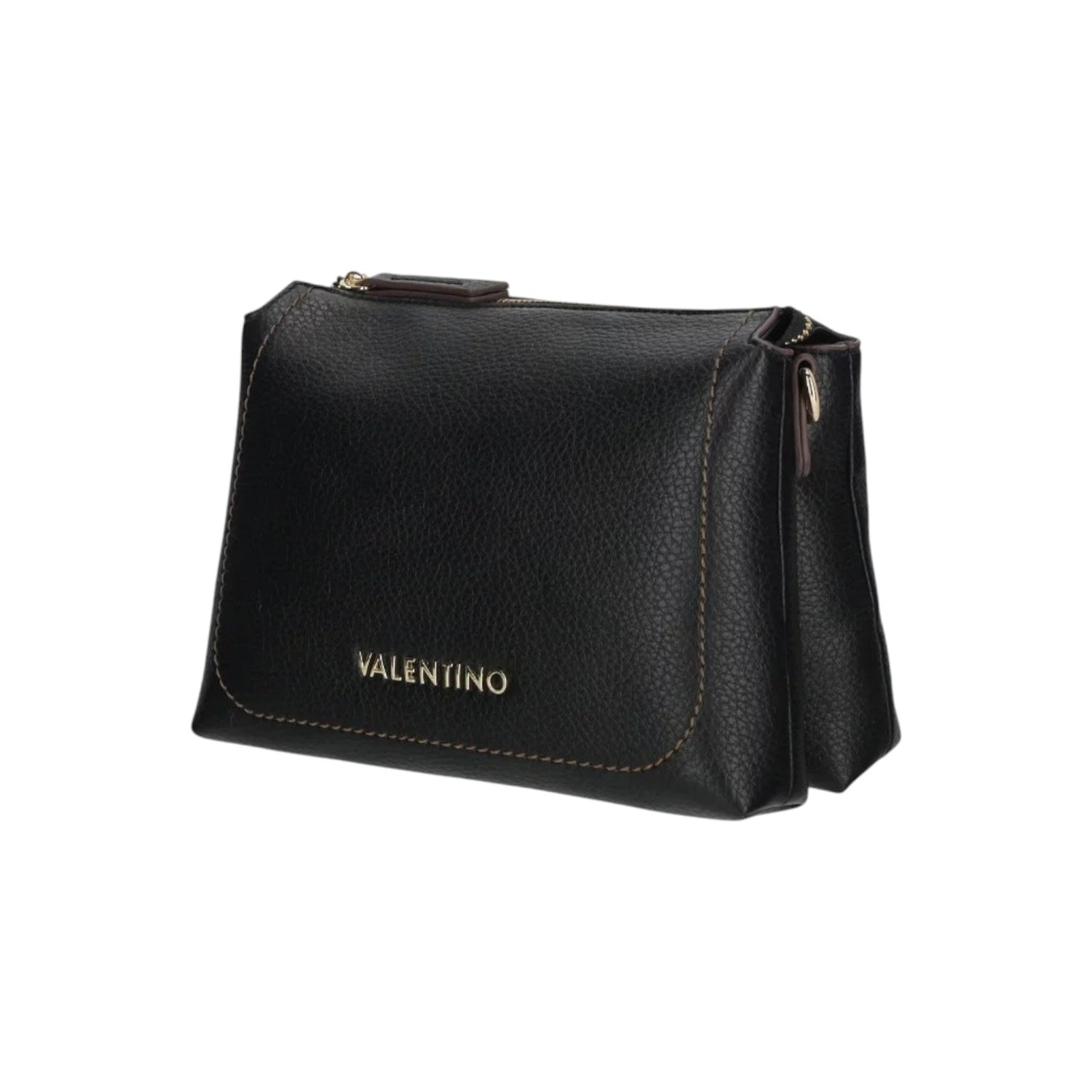 Mario Valentino Borsa a Tracolla Donna con 3 Scomparti in Colore Nero con Cuciture a Contrasto e Portachiavi Accesssorio Frontale