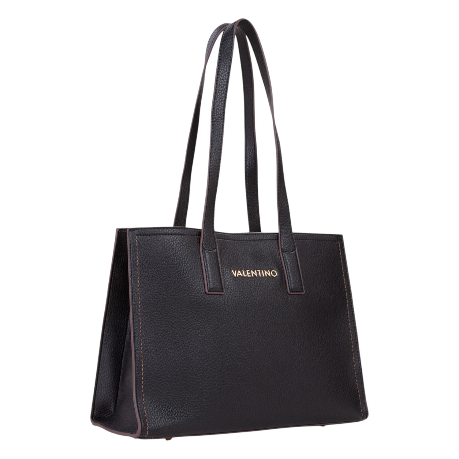Mario Valentino Shopping Bag Donna in Colore Nero con Cuciture a Contrasto e Portachiavi Accesssorio Frontale