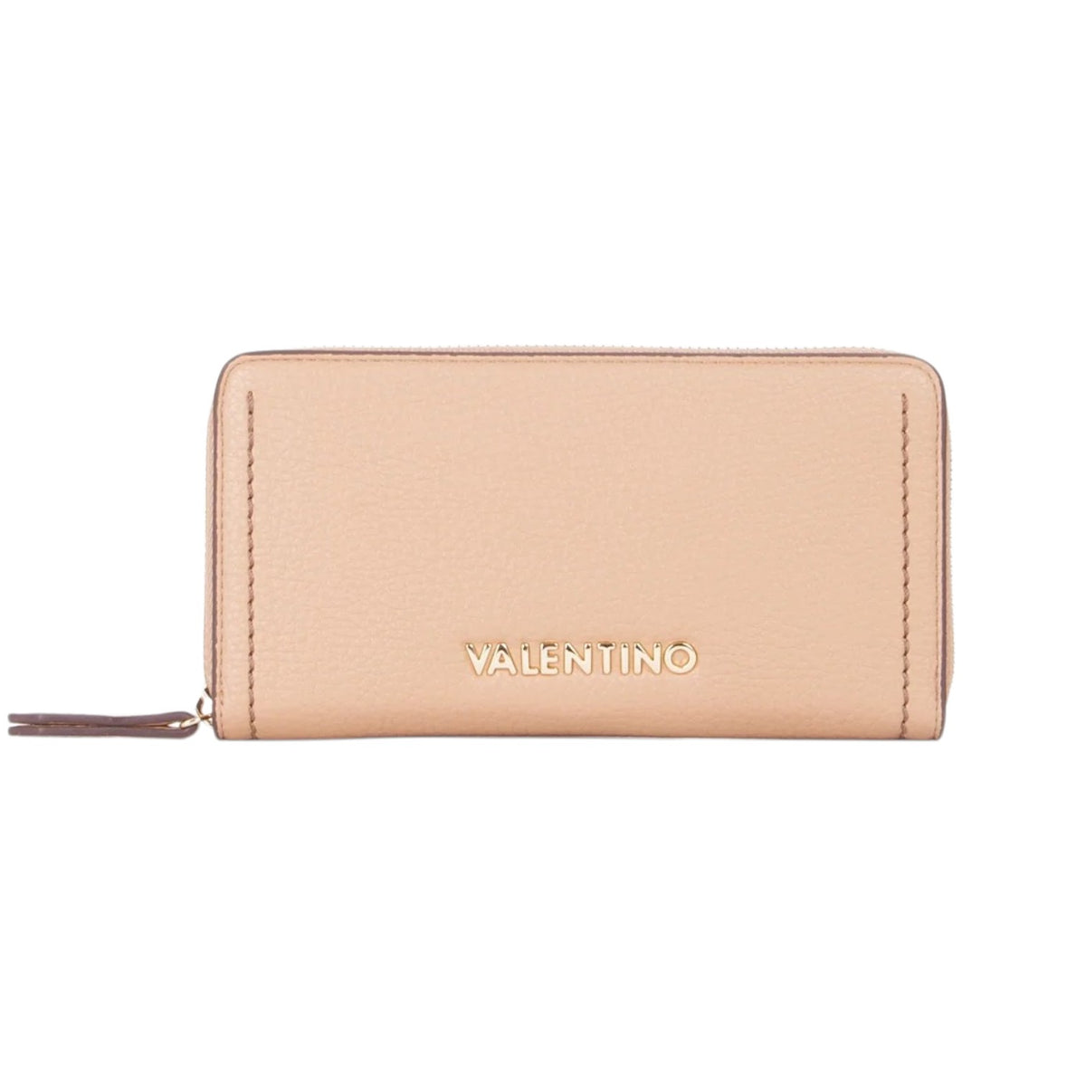 Mario Valentino Portafoglio Donna Grande Zip Around Beige con Cuciture a Contrasto