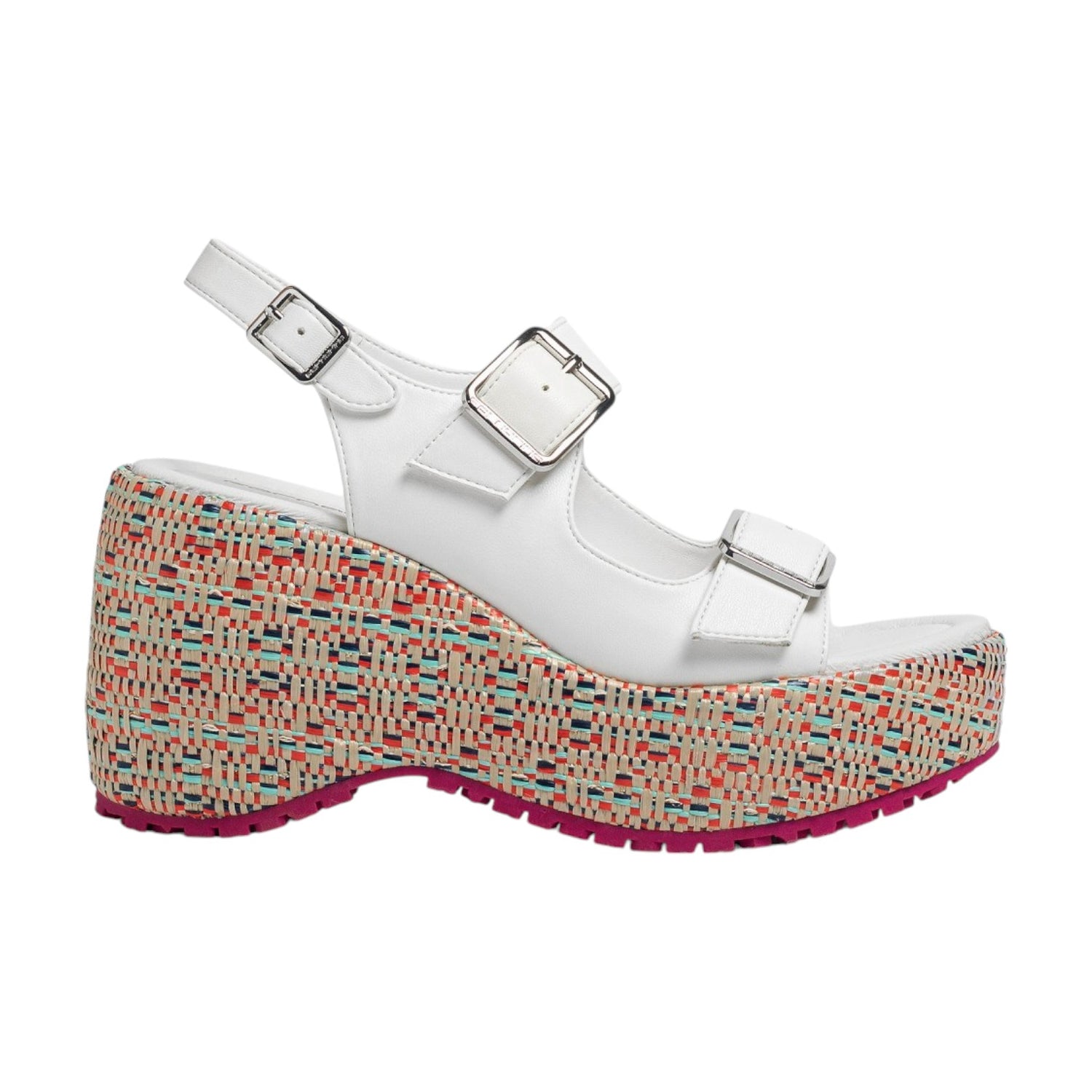 Fornarina Mila Sandalo Bianco con Zeppa in Raffia Colorata da Donna