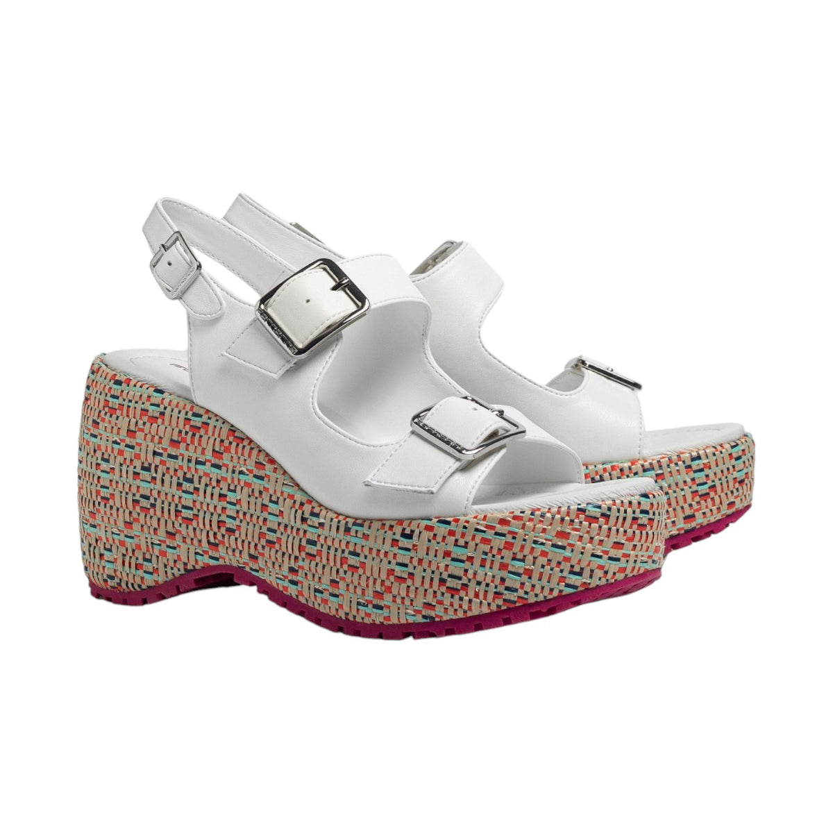 Fornarina Mila Sandalo Bianco con Zeppa in Raffia Colorata da Donna