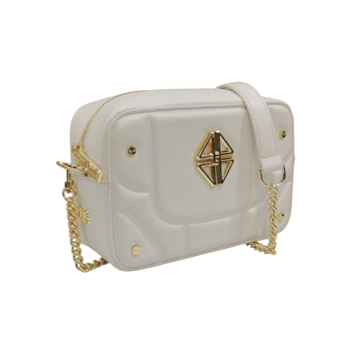 4US Tracolla Bianca Effetto Trapuntato con Zip e Catena da Donna