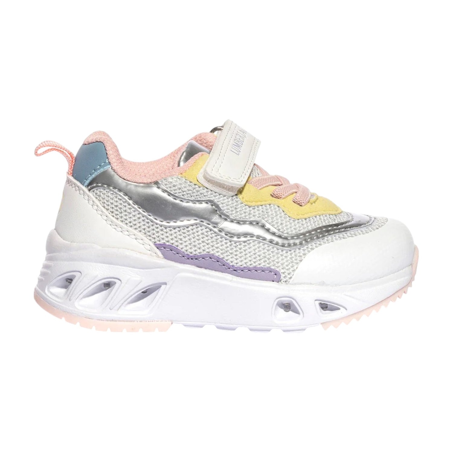 Lumberjack Sneakers Bambina in Tessuto e Ecopelle Bianco Multi con Luci