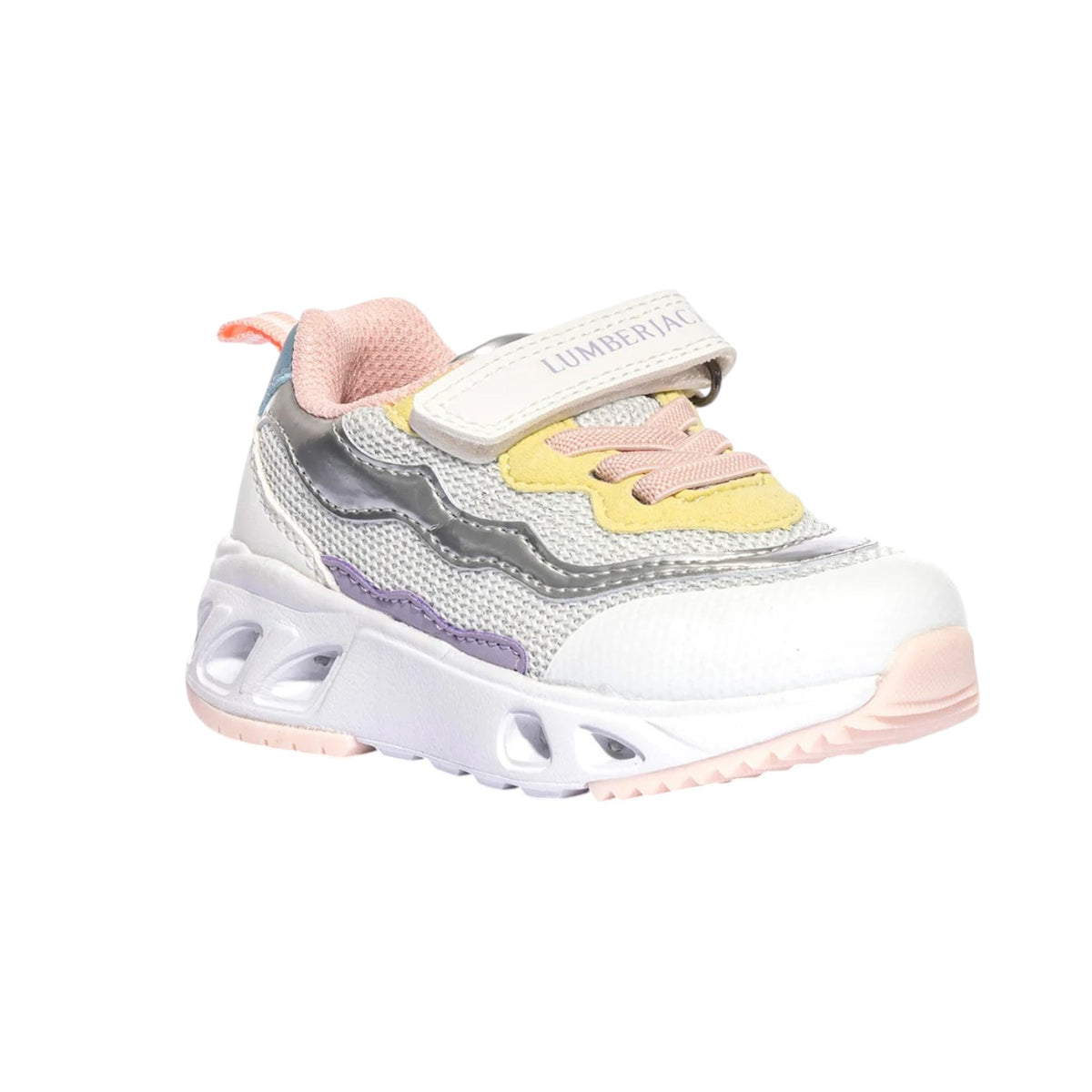 Lumberjack Sneakers Bambina in Tessuto e Ecopelle Bianco Multi con Luci