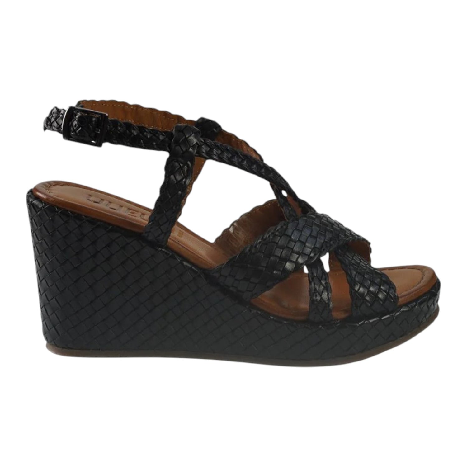 Vueva Sandalo Nero Intrecciata con Zeppa da Donna