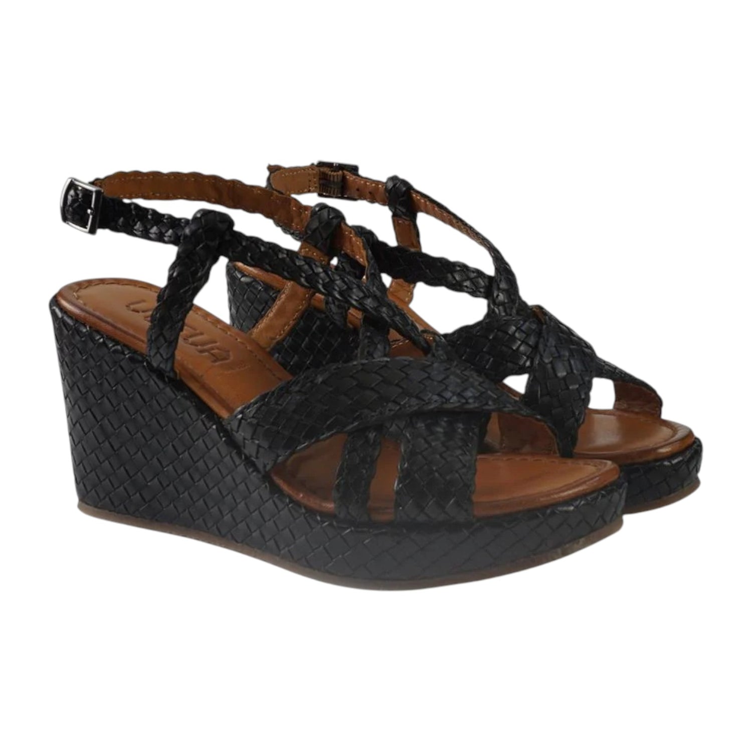 Vueva Sandalo Nero Intrecciata con Zeppa da Donna