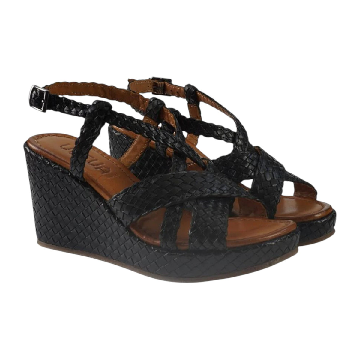 Vueva Sandalo Nero Intrecciata con Zeppa da Donna