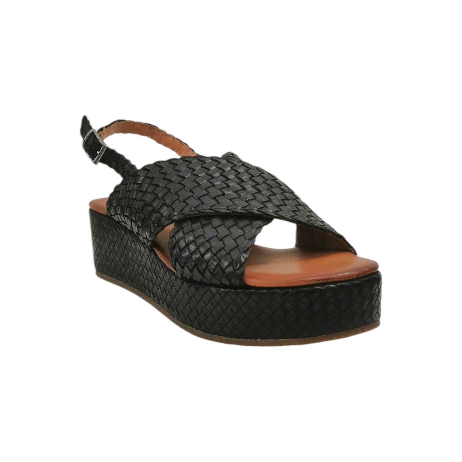 Vueva Sandalo Nero Intrecciato con Zeppa da Donna