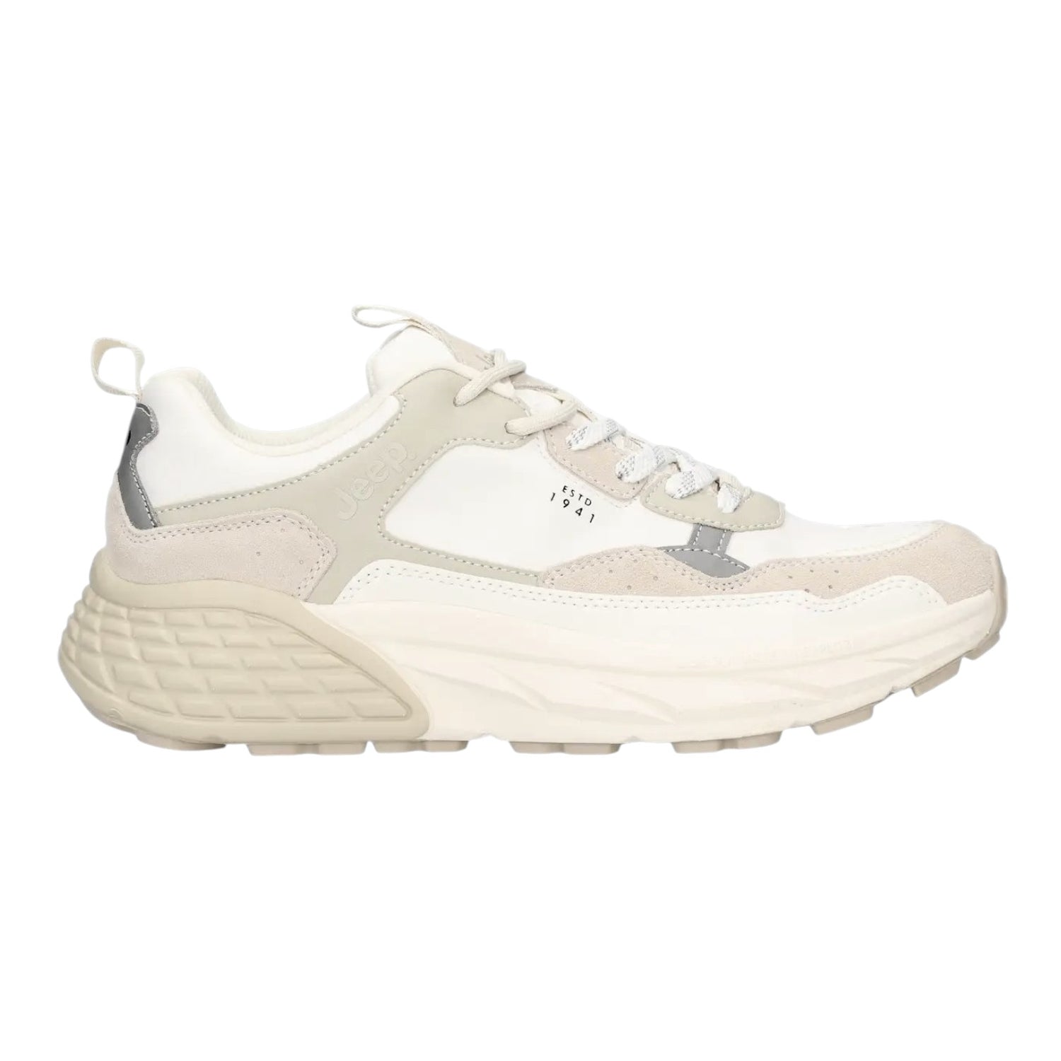 Jeep Sneakers Uomo in Camoscio e Ecopelle Bianca con Scritta Logo Laterale