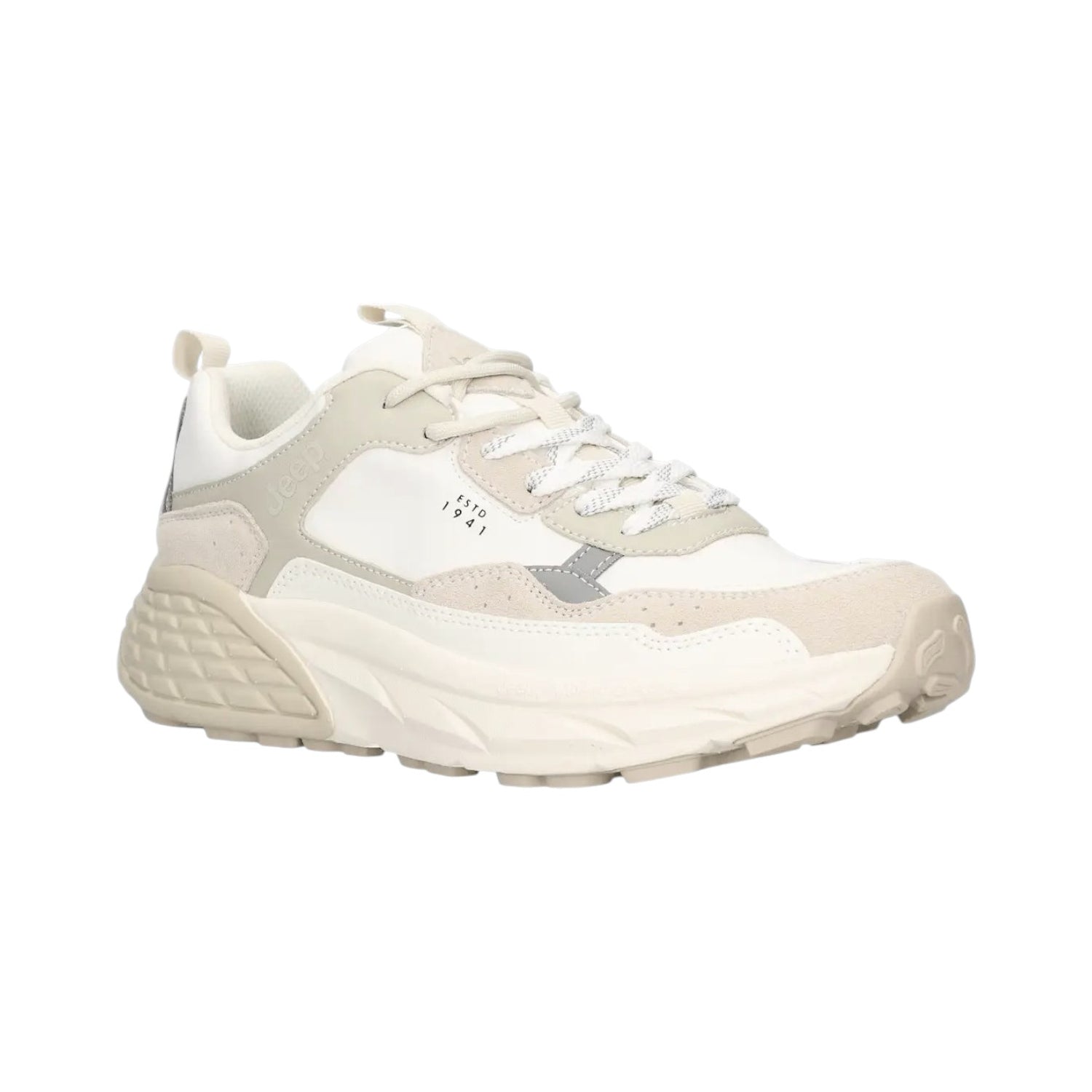 Jeep Sneakers Uomo in Camoscio e Ecopelle Bianca con Scritta Logo Laterale