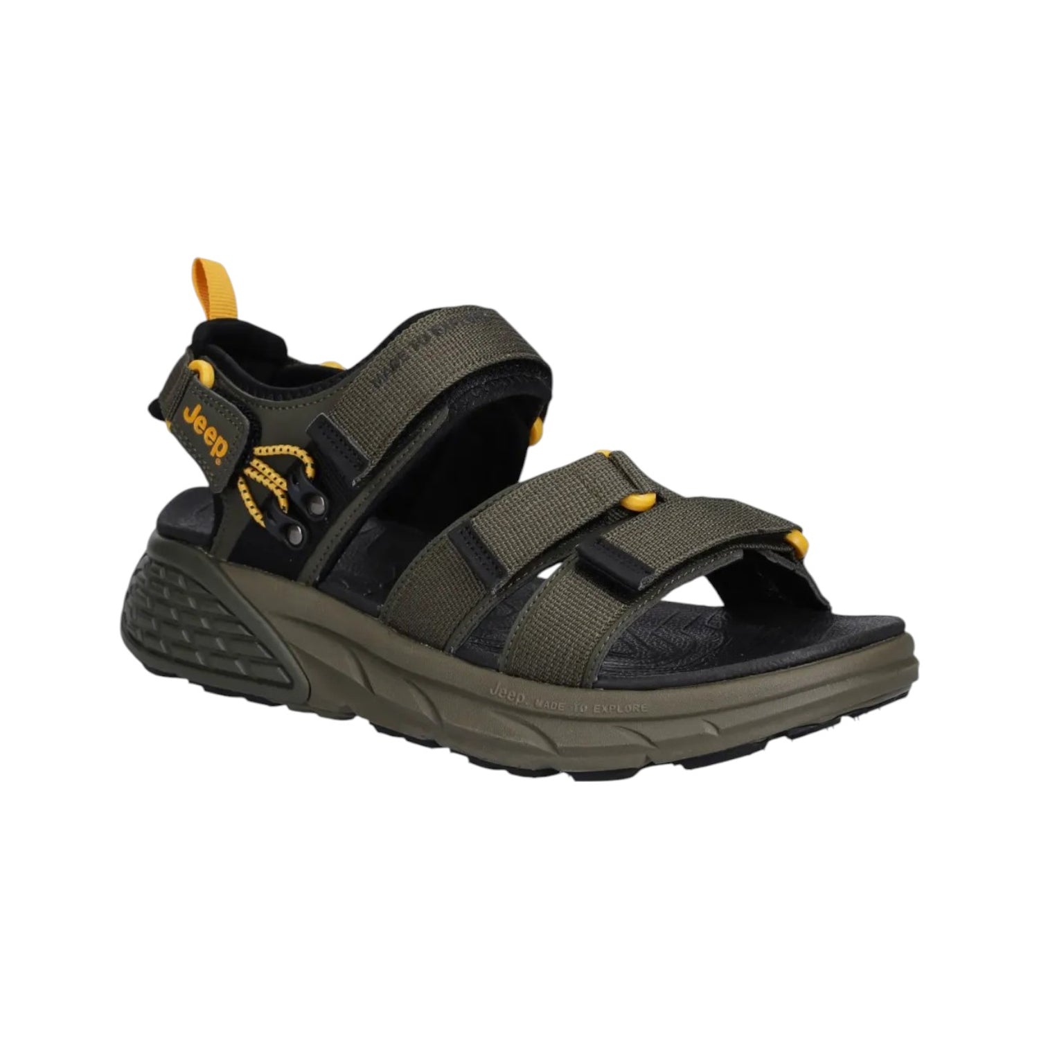 Jeep Sandalo Uomo in Tessuto Militare con Doppio Strappo