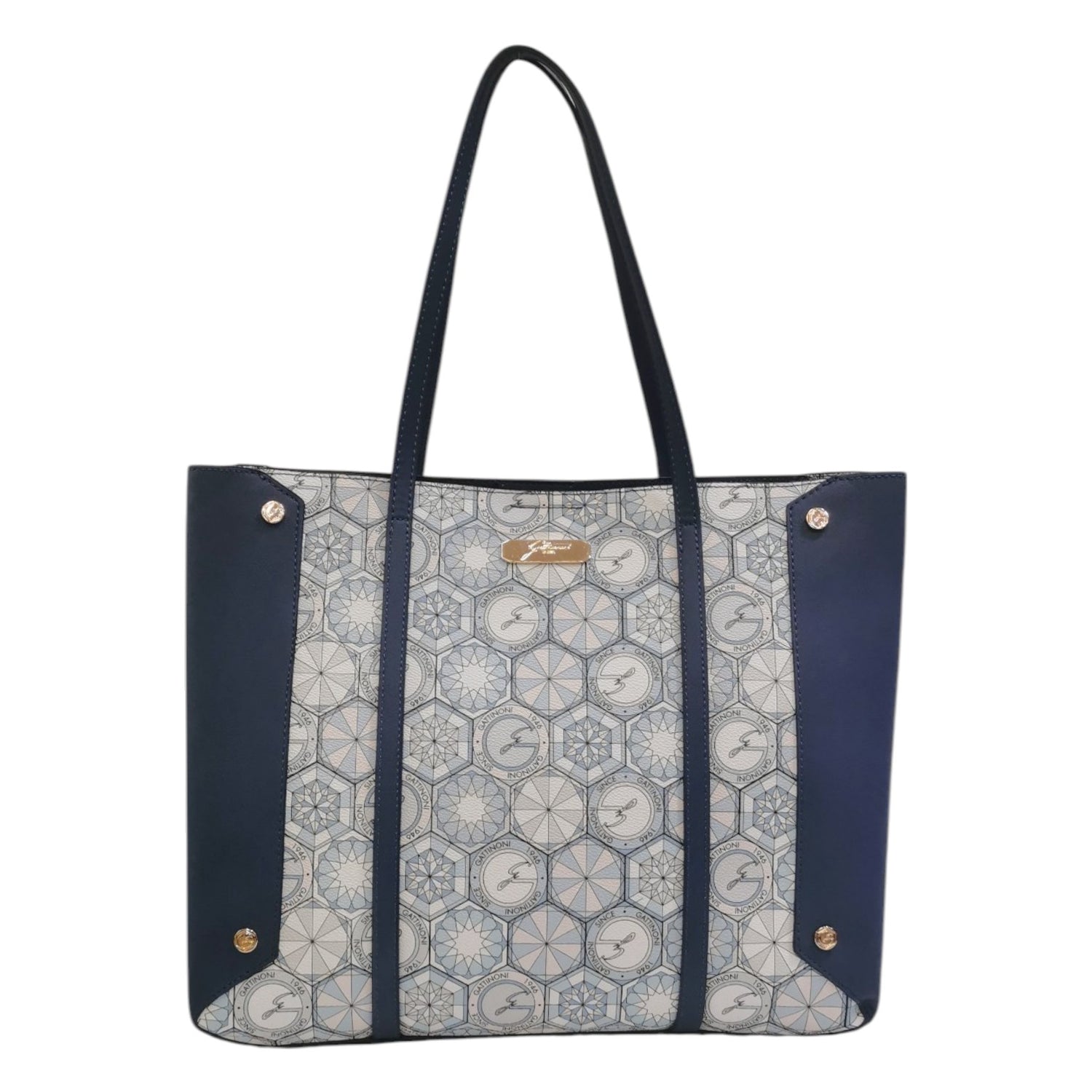 Gattinoni Roma Shopping Bag Donna Linea Teodosia in Colore Avio con Tracolla e Chiusura con Cerniera